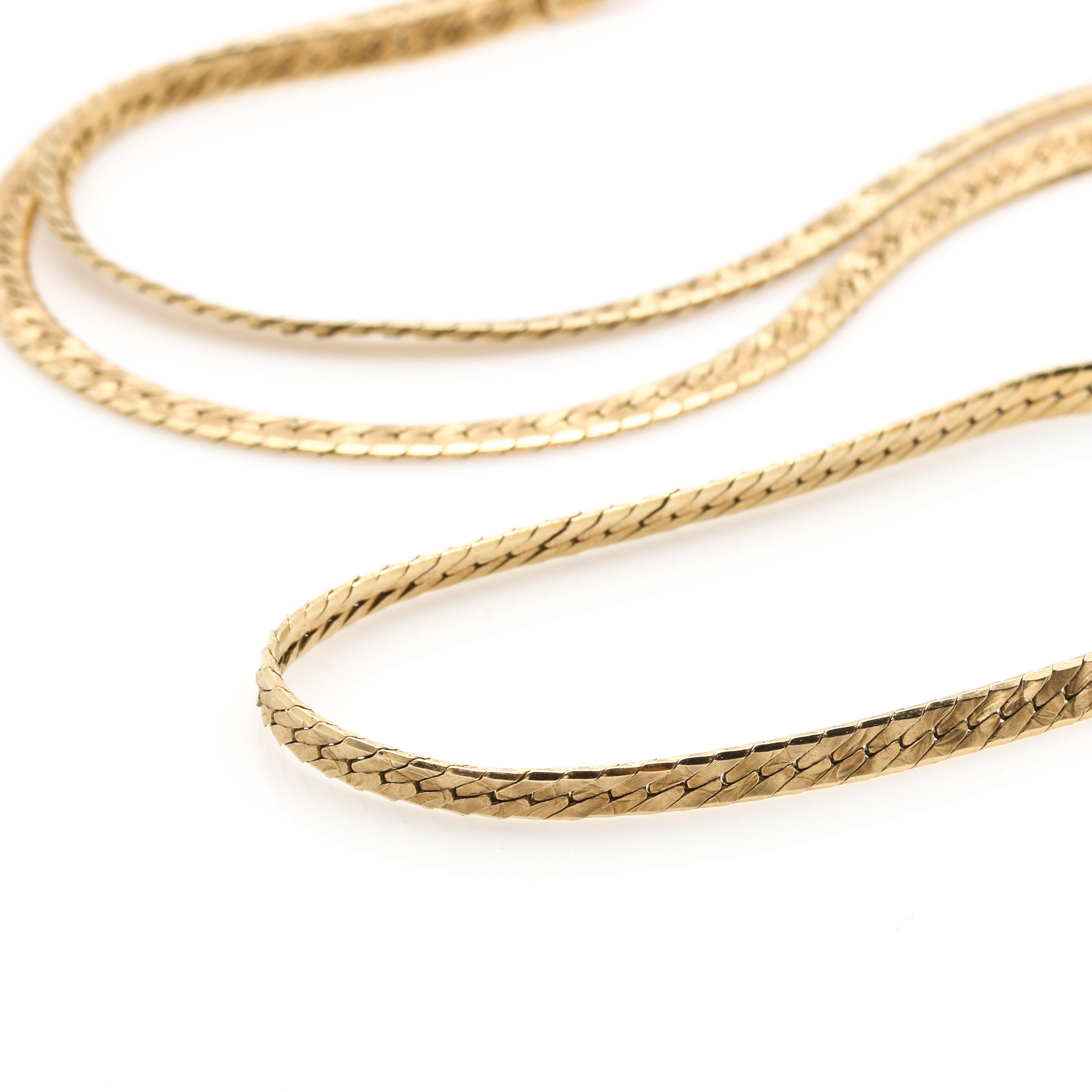 14K Yellow Gold Reversible Herringbone Chain Necklace