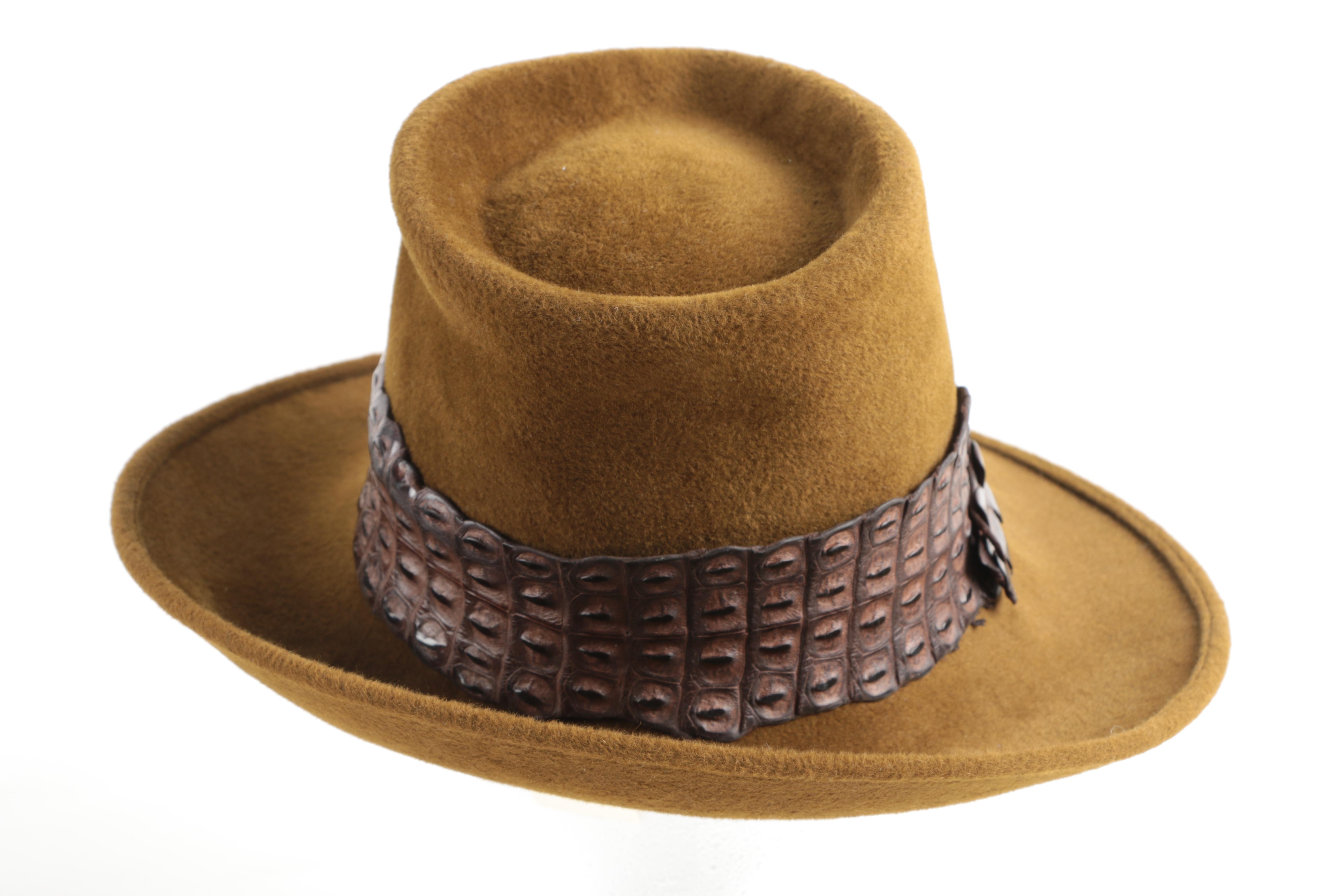 Philip Treacy Felted Fur Fedora with Hornback Crocodile Band