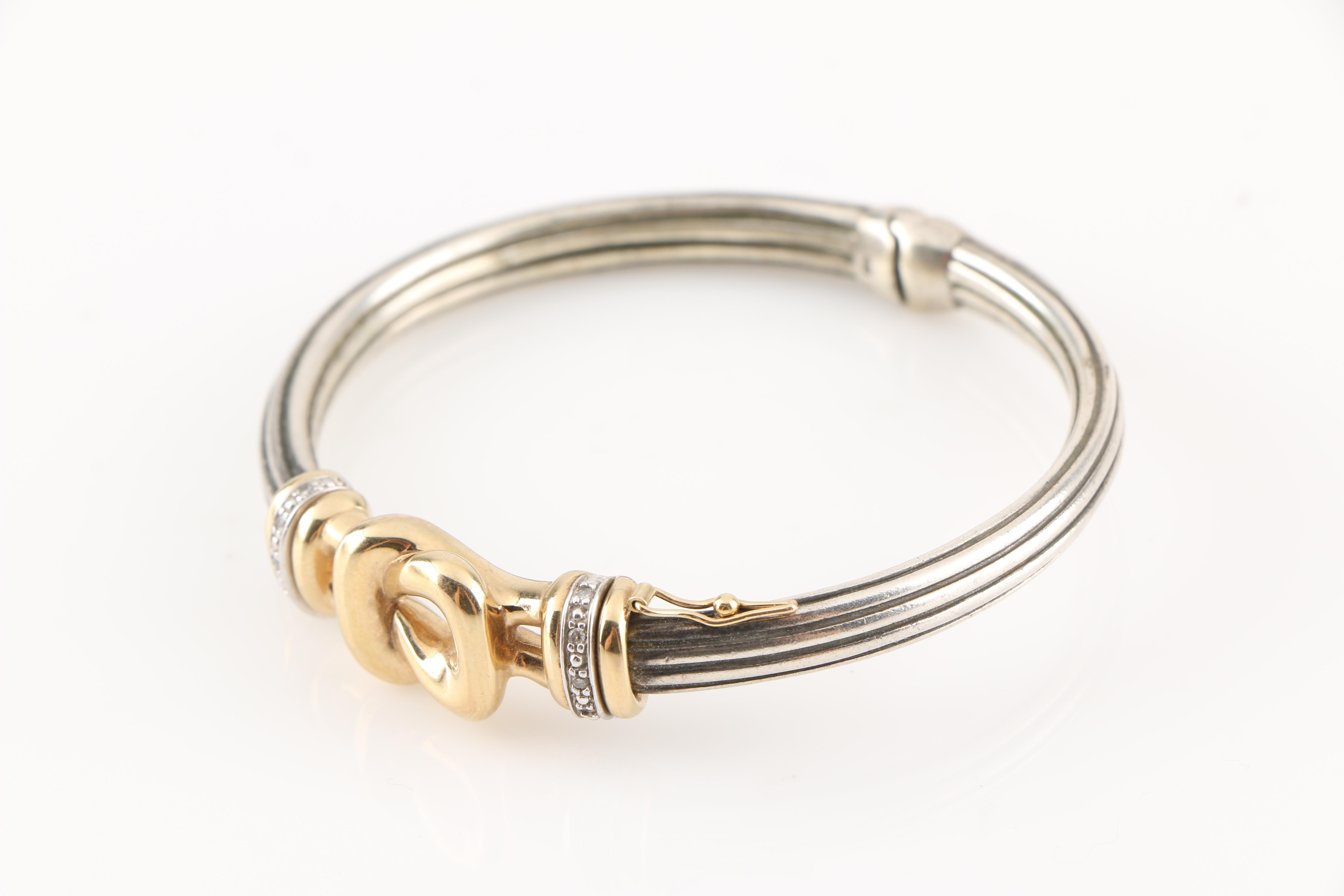 Sterling Silver and 14K Yellow Gold Diamond Bangle Bracelet