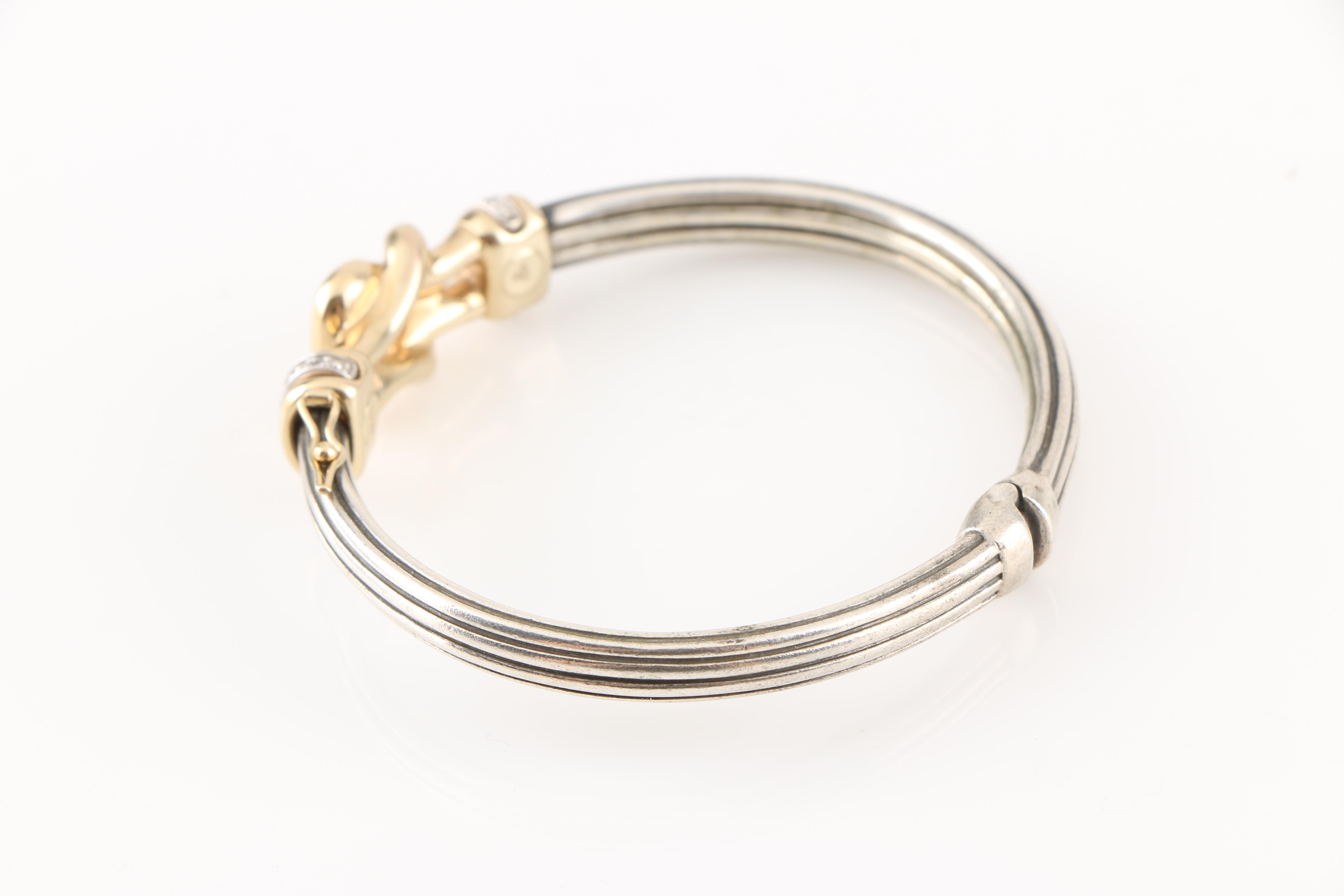 Sterling Silver and 14K Yellow Gold Diamond Bangle Bracelet