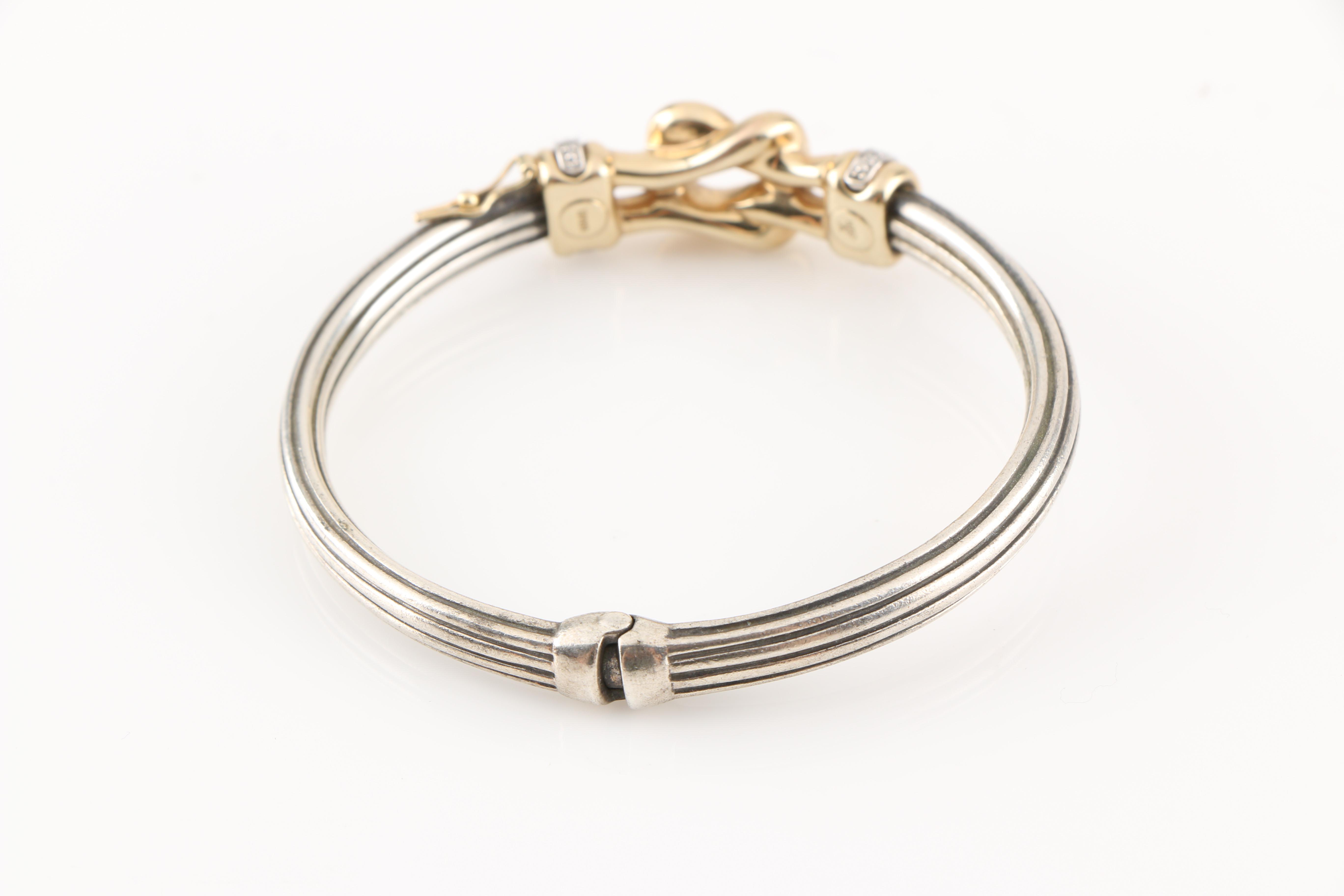 Sterling Silver and 14K Yellow Gold Diamond Bangle Bracelet