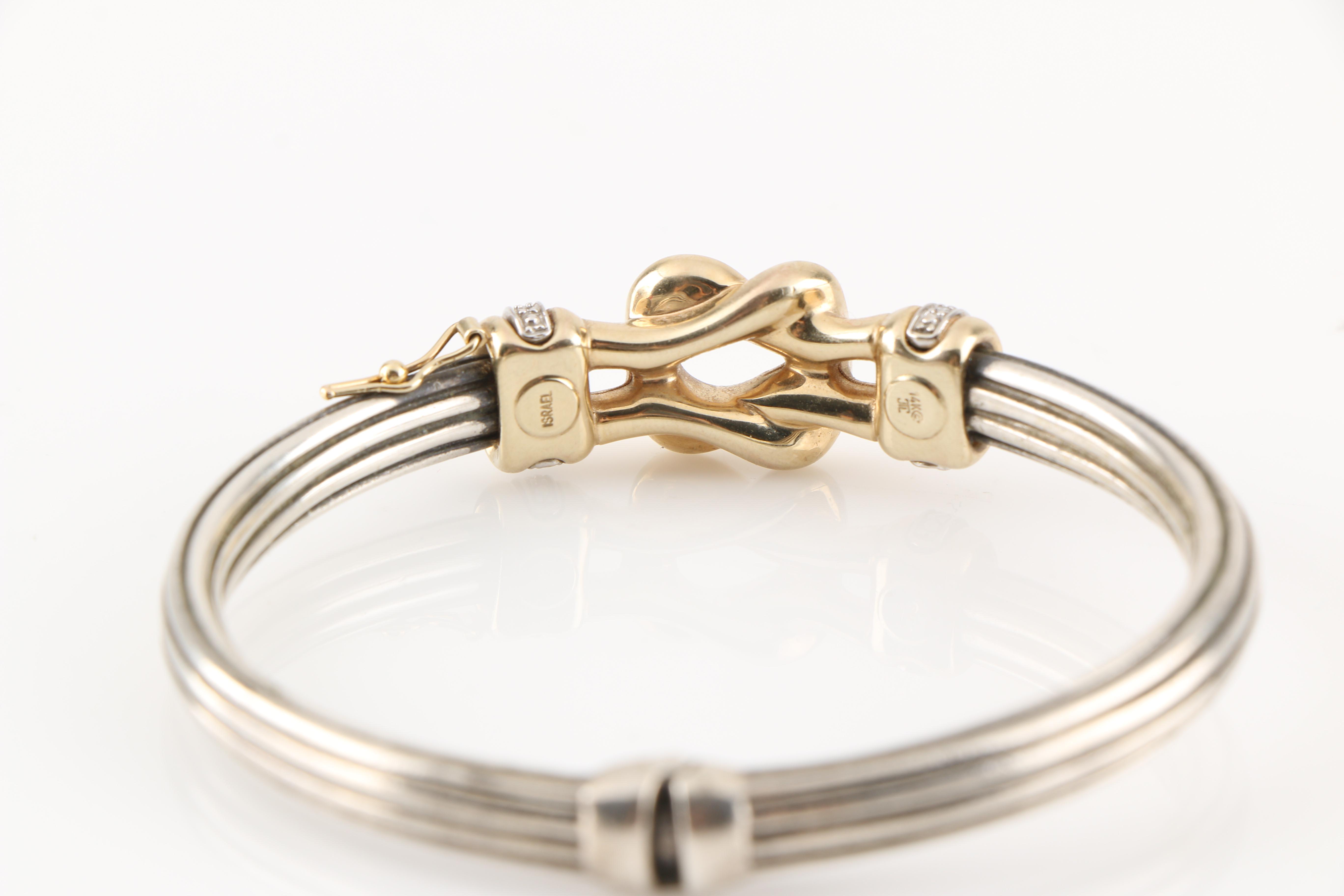 Sterling Silver and 14K Yellow Gold Diamond Bangle Bracelet
