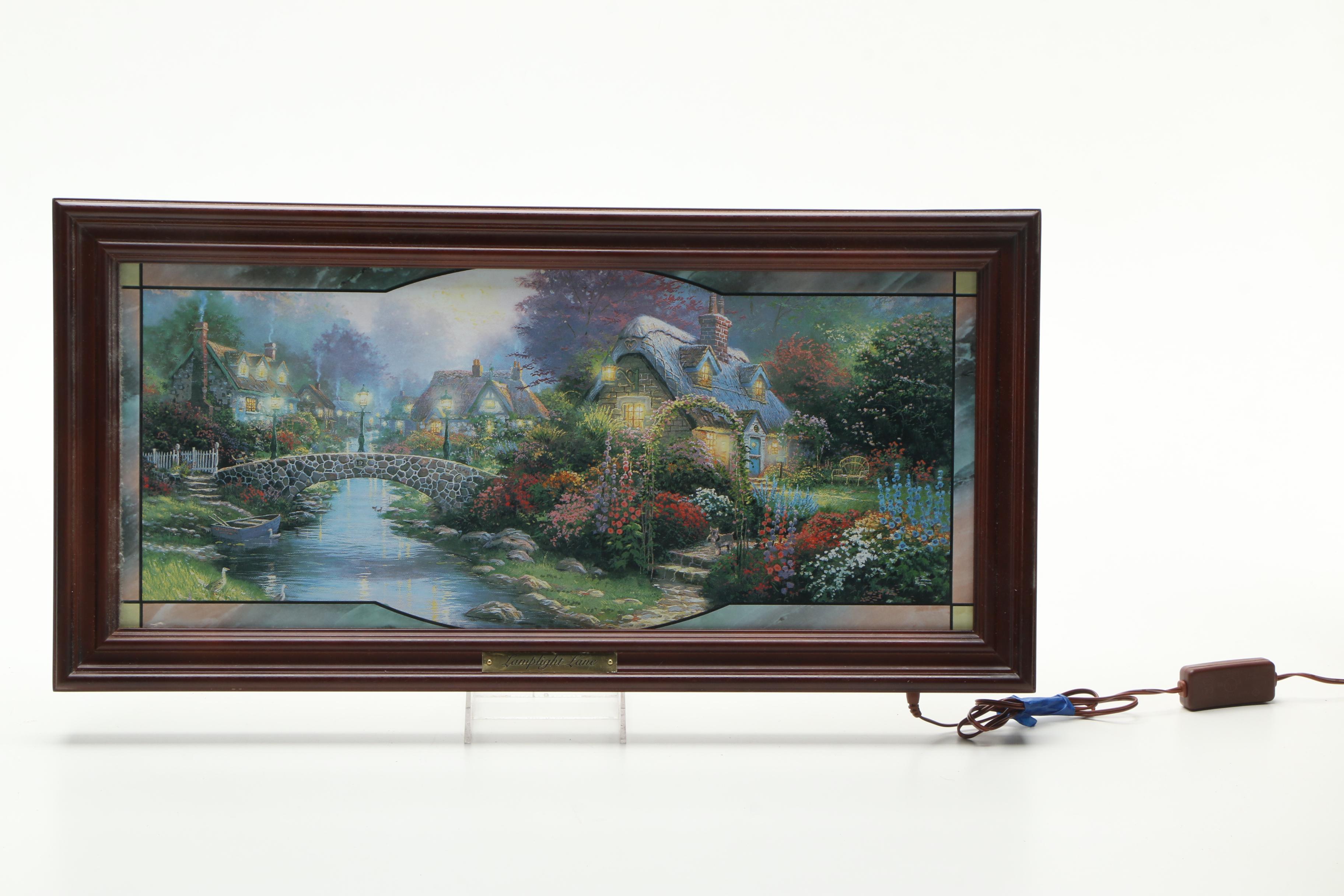 Illuminated "Lamplight Bridge" Reproduction Print after Thomas Kinkade