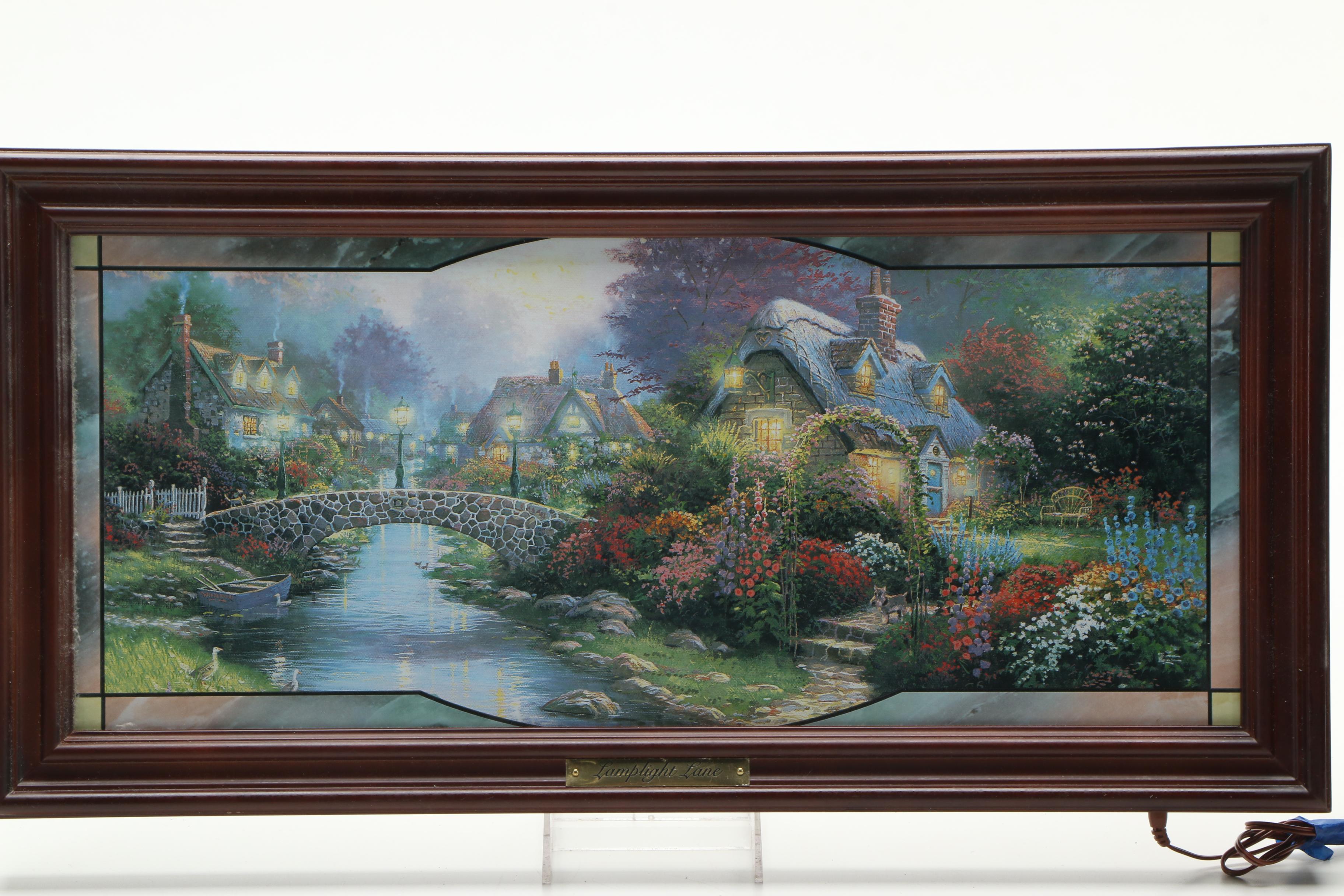 Illuminated "Lamplight Bridge" Reproduction Print after Thomas Kinkade