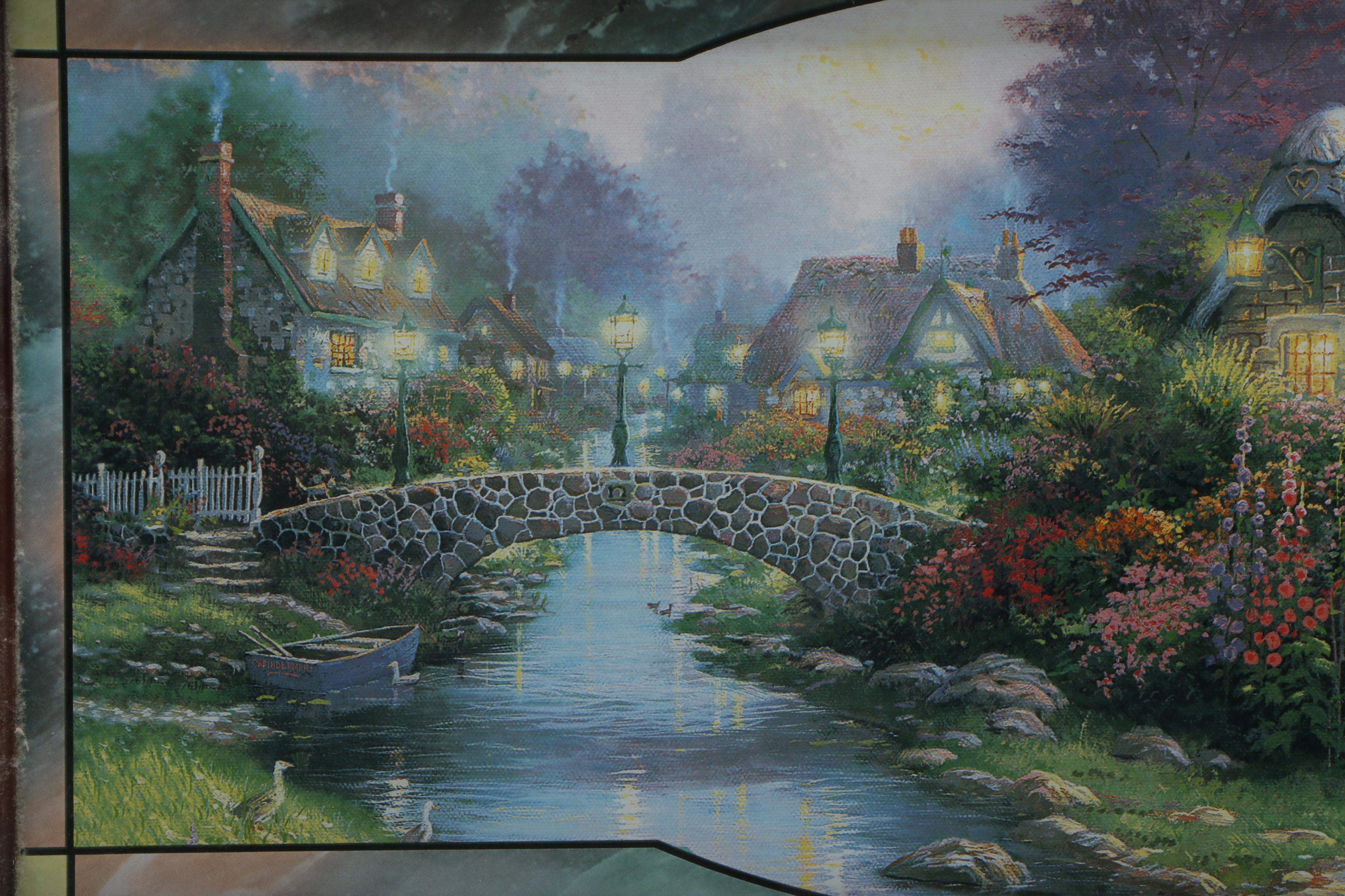 Illuminated "Lamplight Bridge" Reproduction Print after Thomas Kinkade