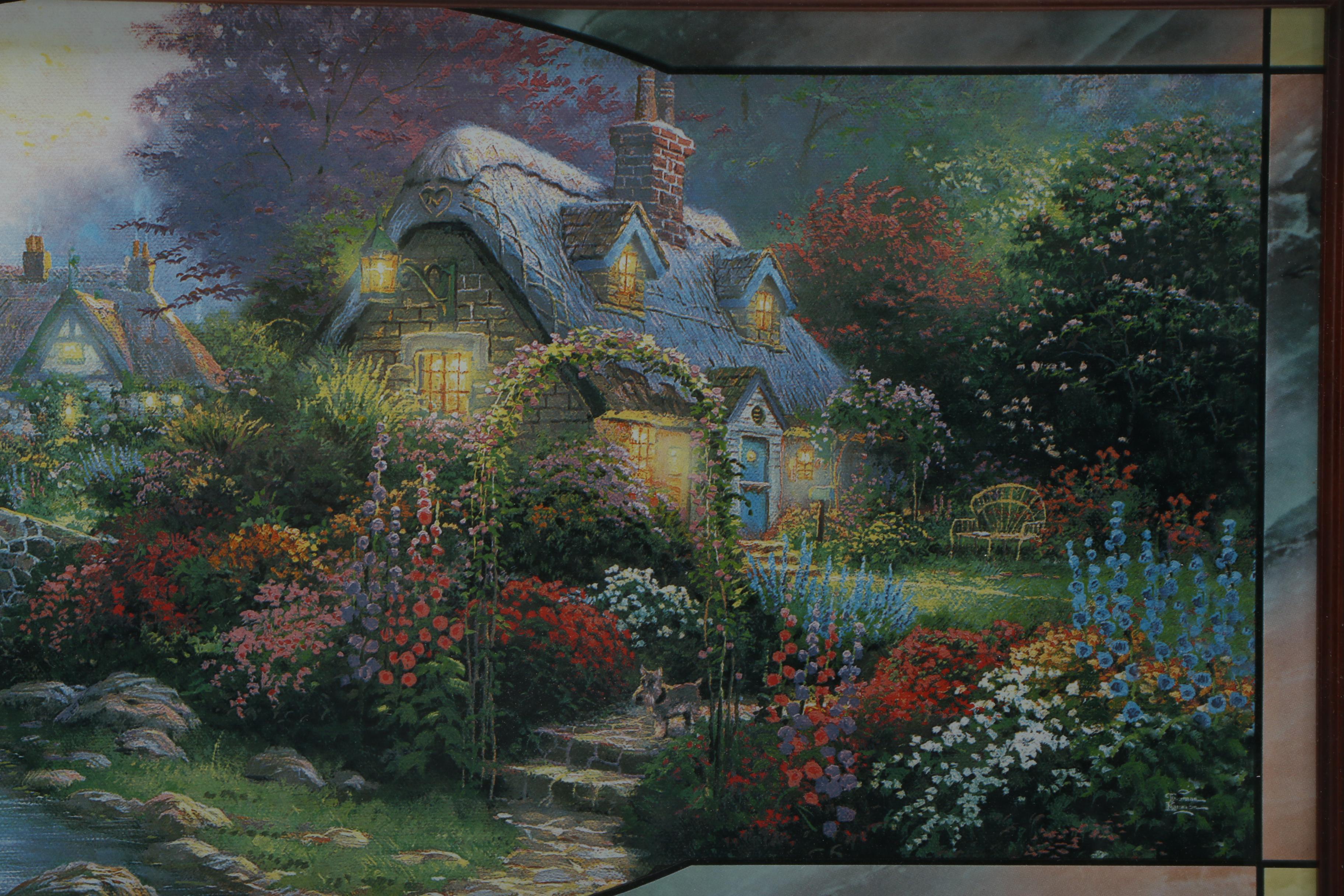 Illuminated "Lamplight Bridge" Reproduction Print after Thomas Kinkade