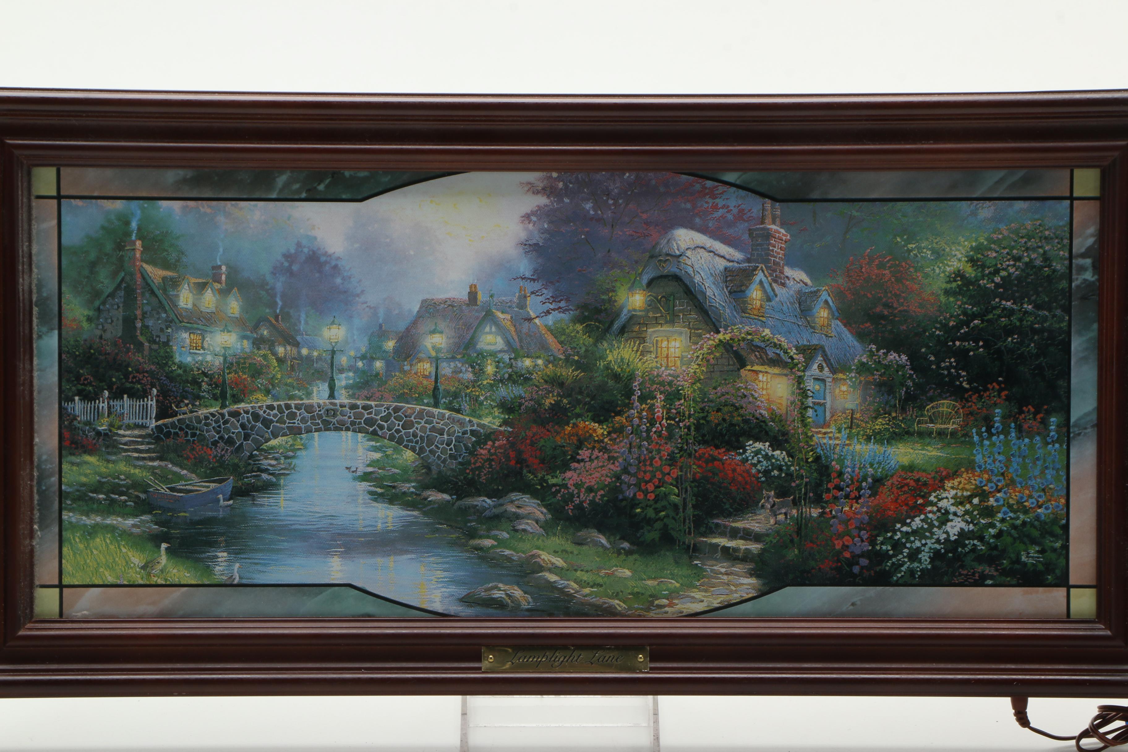 Illuminated "Lamplight Bridge" Reproduction Print after Thomas Kinkade