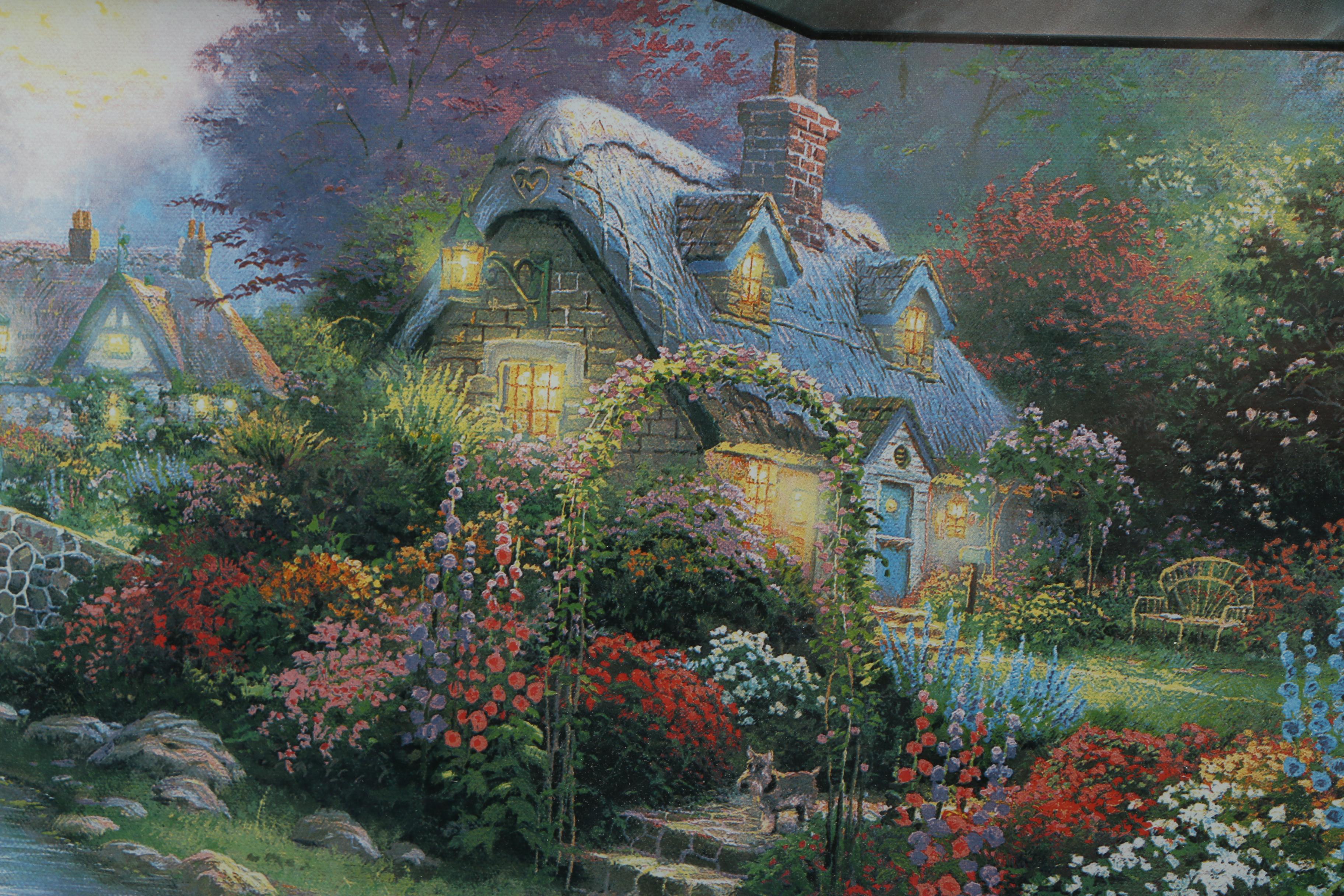 Illuminated "Lamplight Bridge" Reproduction Print after Thomas Kinkade