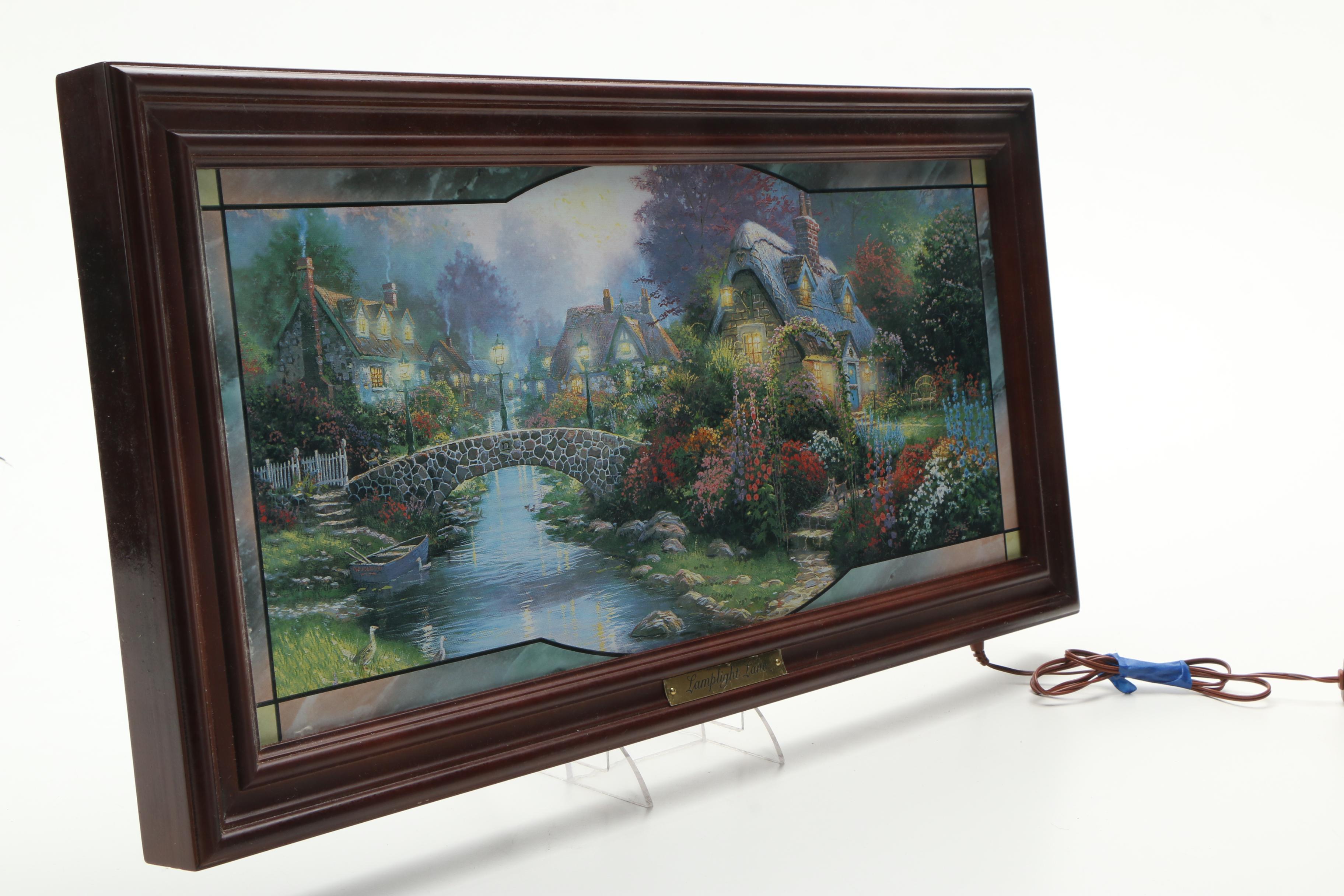 Illuminated "Lamplight Bridge" Reproduction Print after Thomas Kinkade