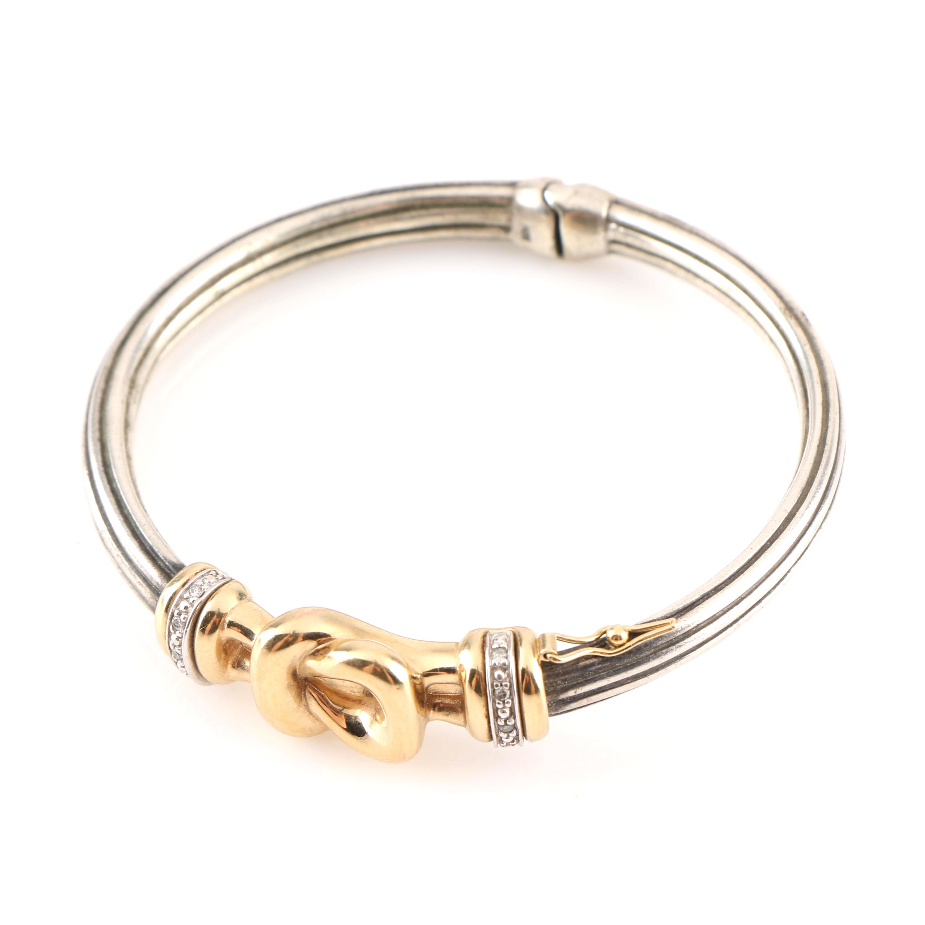 Sterling Silver and 14K Yellow Gold Diamond Bangle Bracelet