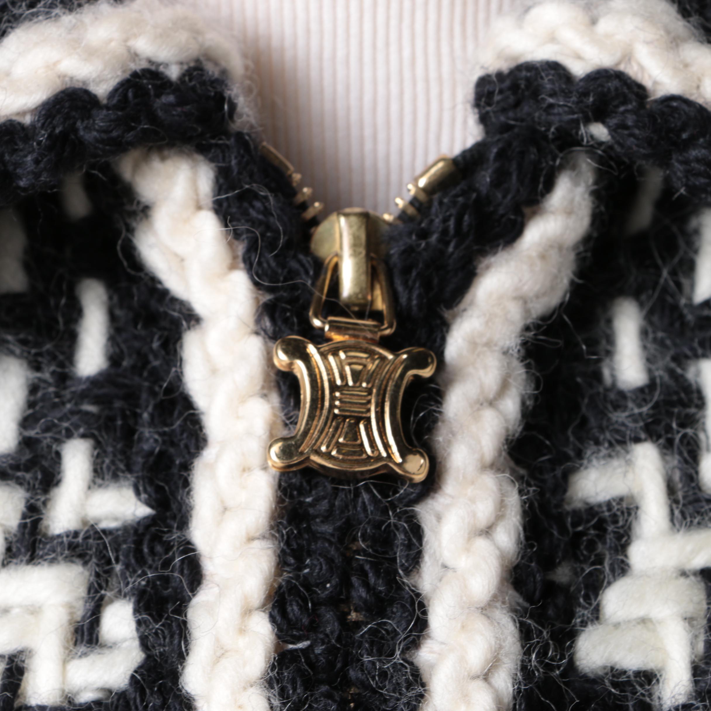 Celine Black and White Plaid Wool Coat