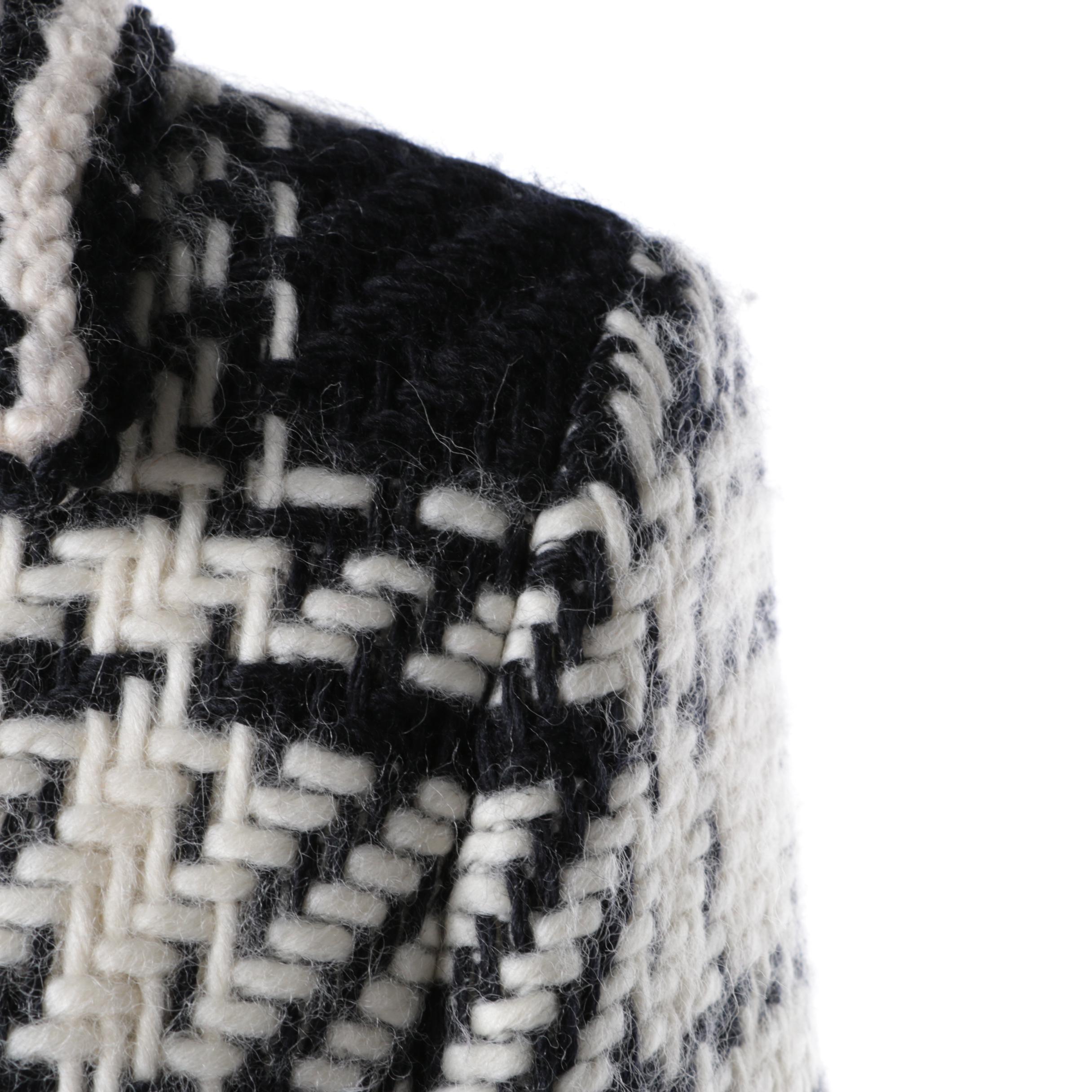 Celine Black and White Plaid Wool Coat