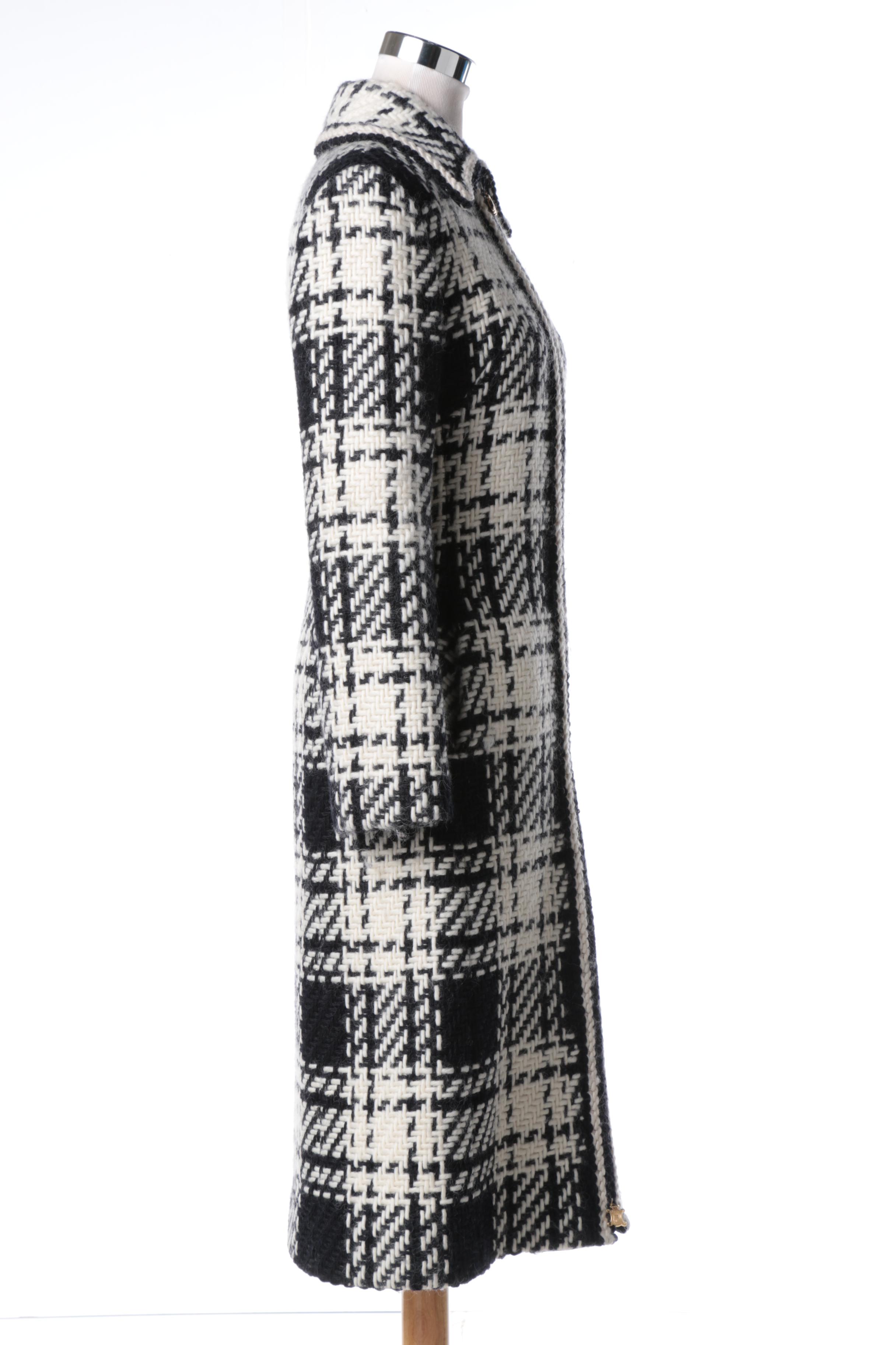 Celine Black and White Plaid Wool Coat