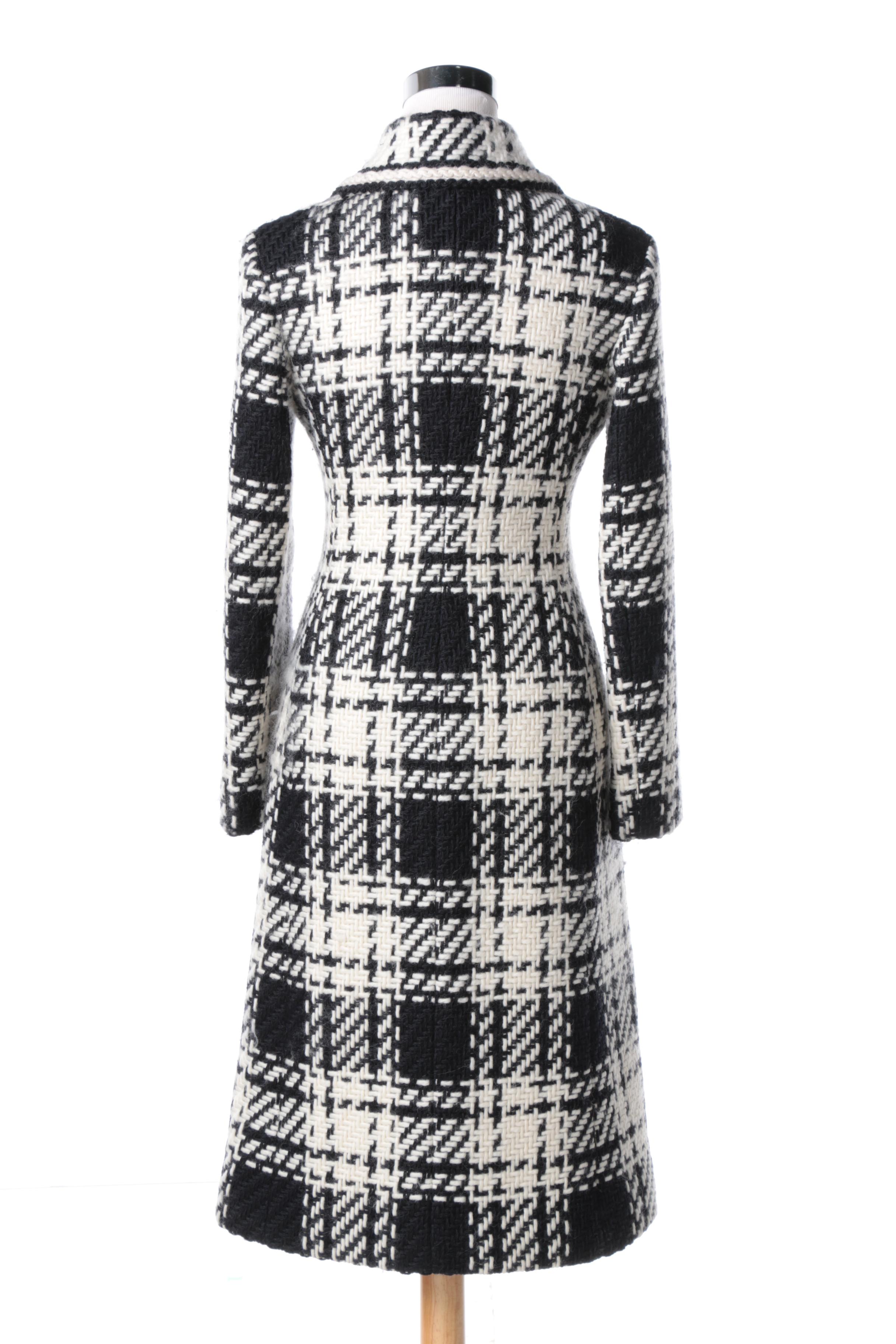 Celine Black and White Plaid Wool Coat
