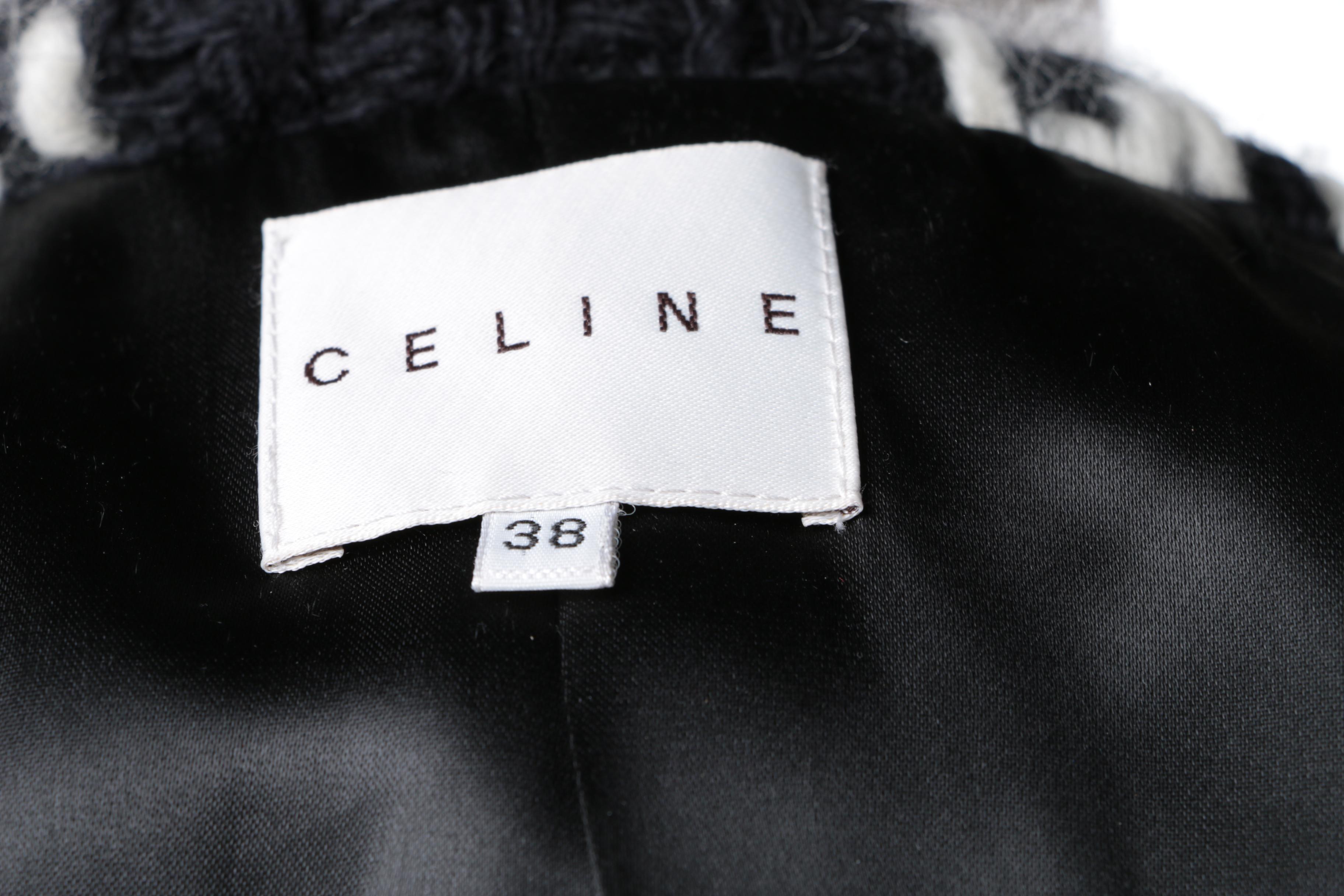 Celine Black and White Plaid Wool Coat