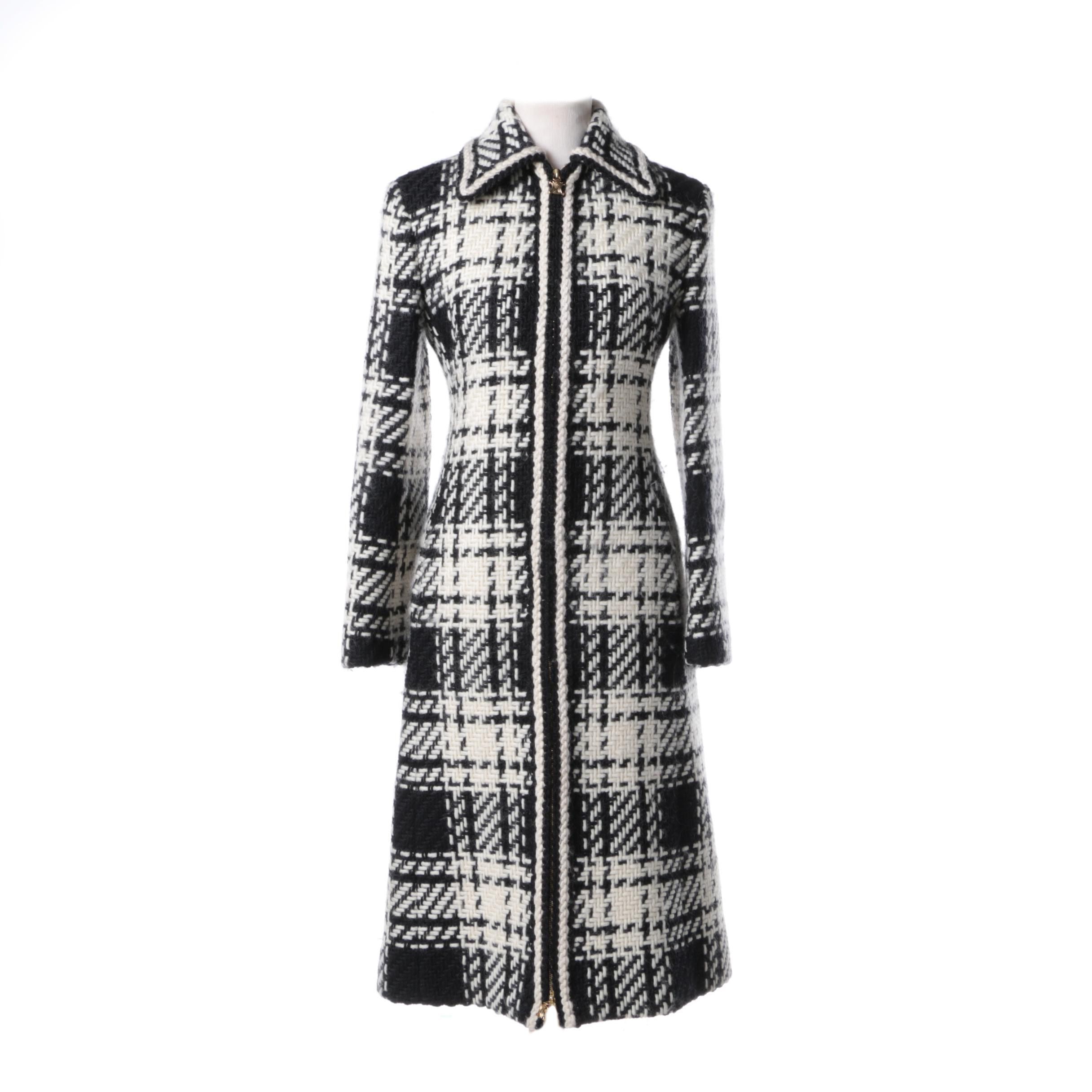 Celine Black and White Plaid Wool Coat