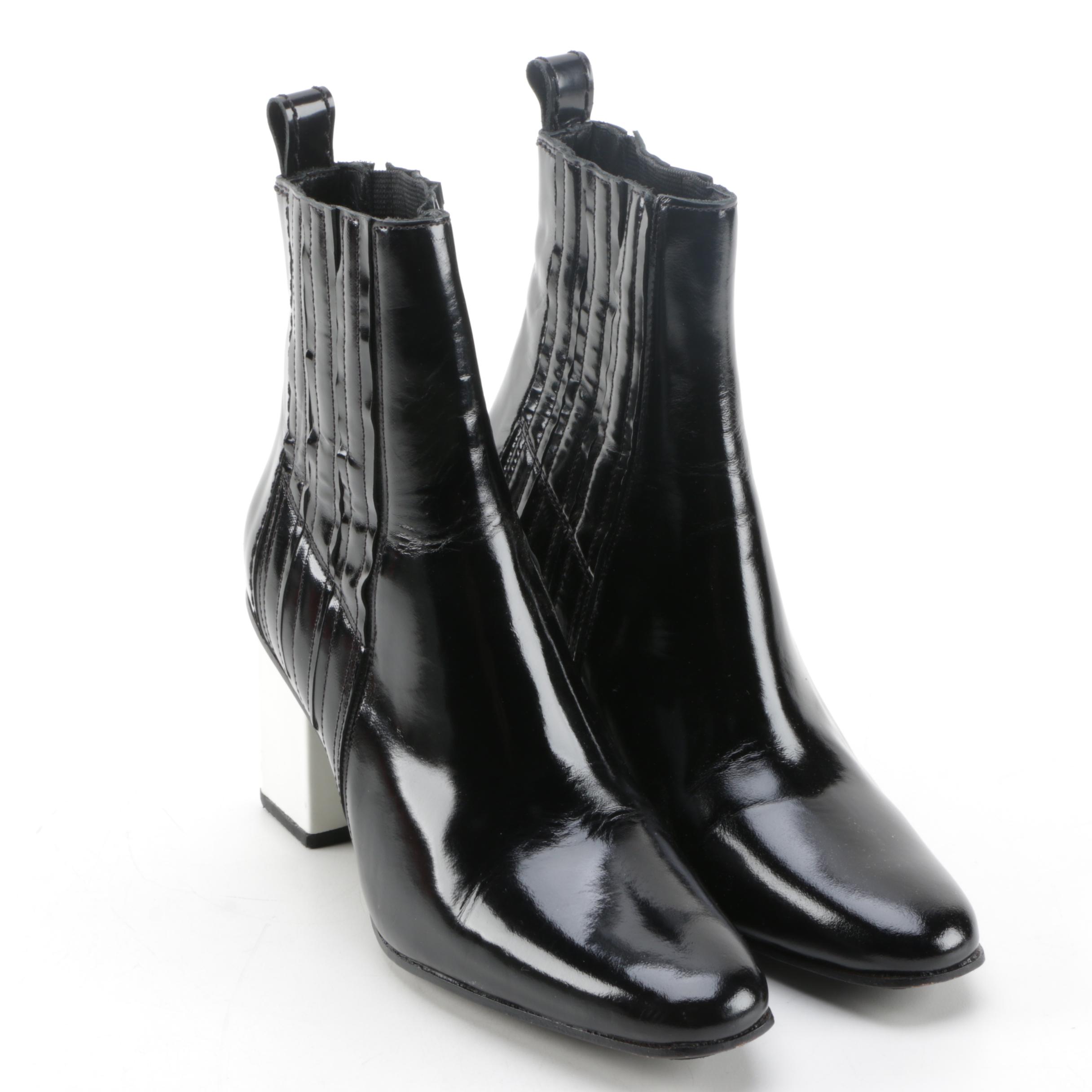 Dubié Black and White Leather Ankle Boots