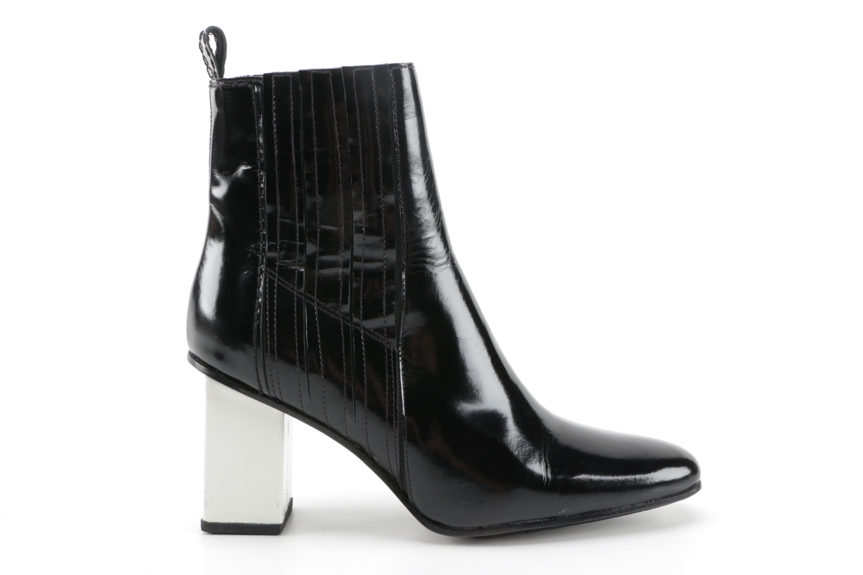 Dubié Black and White Leather Ankle Boots