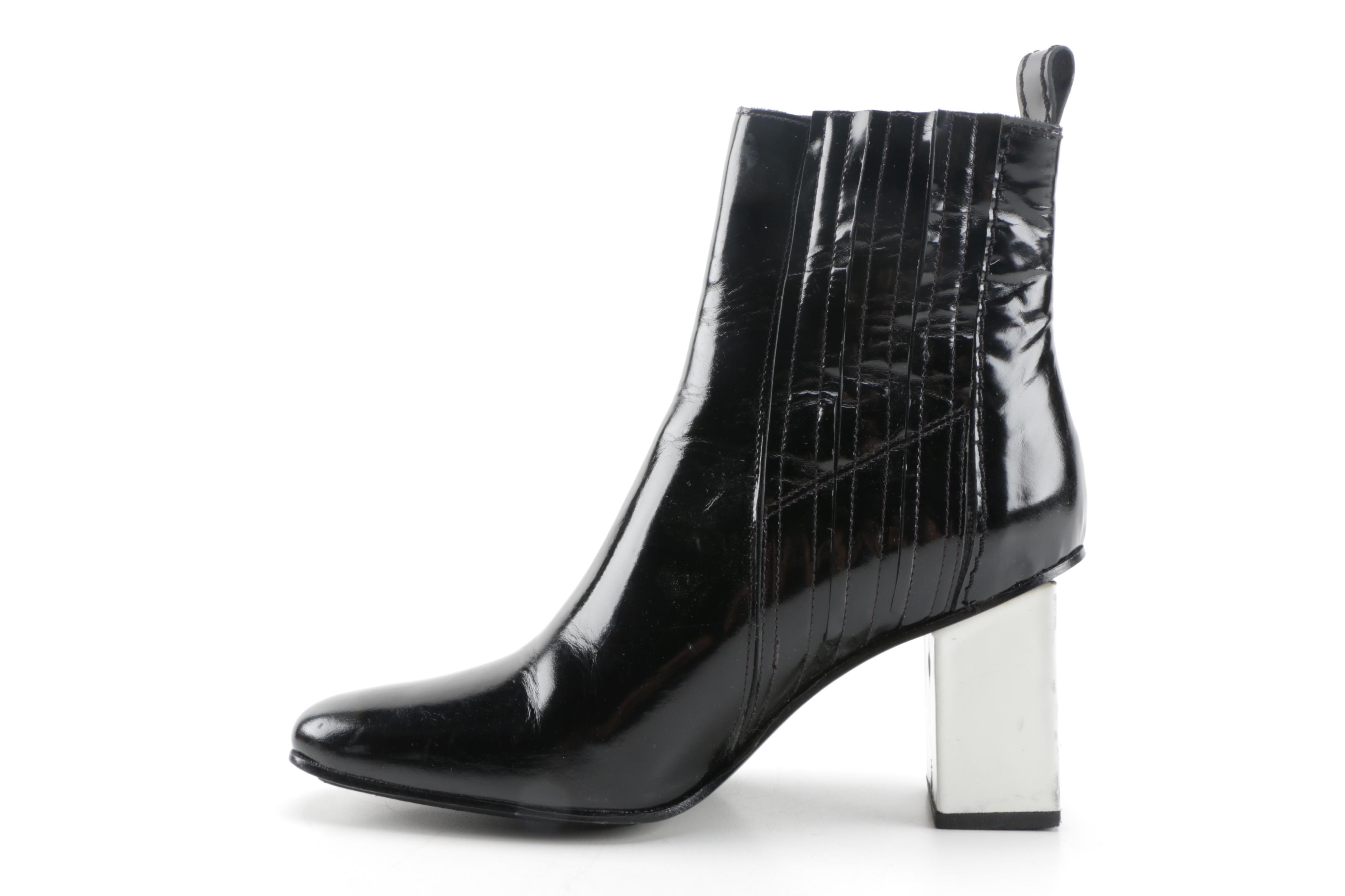 Dubié Black and White Leather Ankle Boots