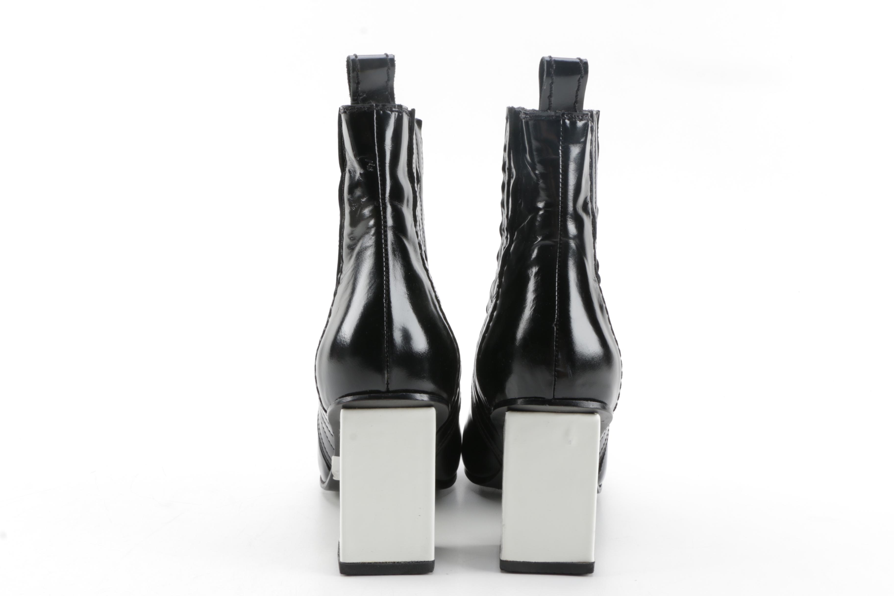 Dubié Black and White Leather Ankle Boots