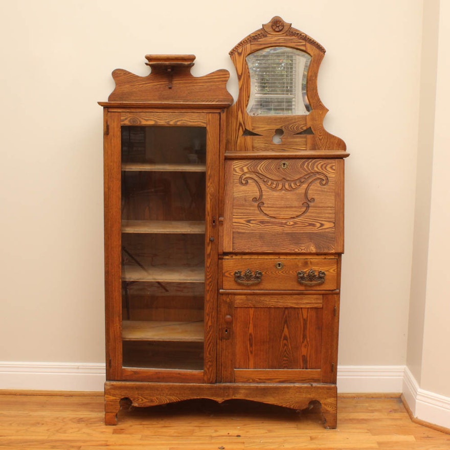 Vintage Oak Display Cabinet and Secretary