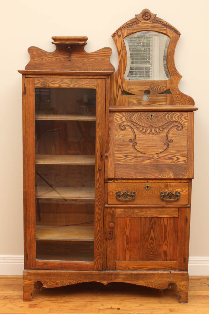 Vintage Oak Display Cabinet and Secretary