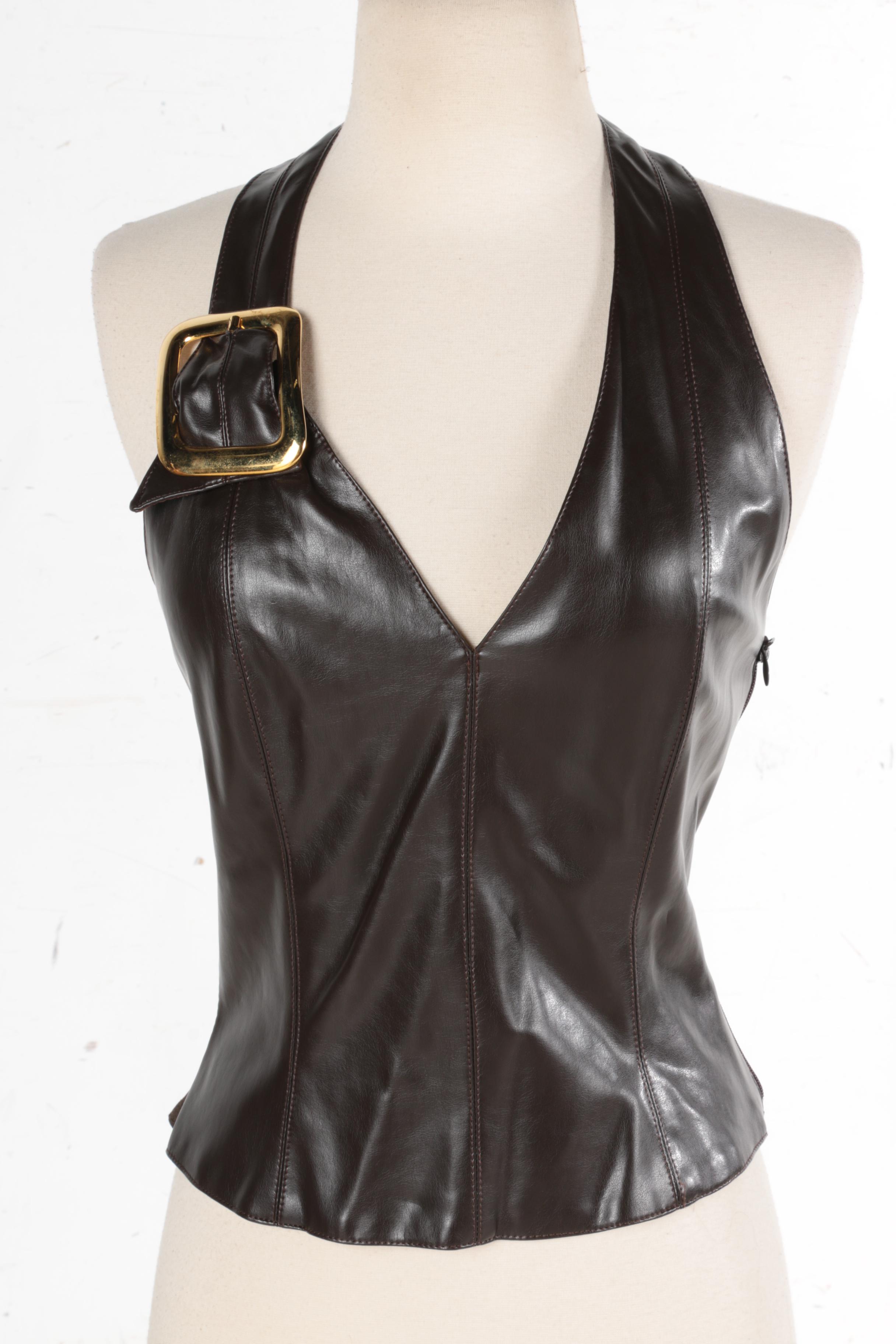 Jiki Monte Carlo Halter Top and Ensemble with a Raccoon Fur Collar