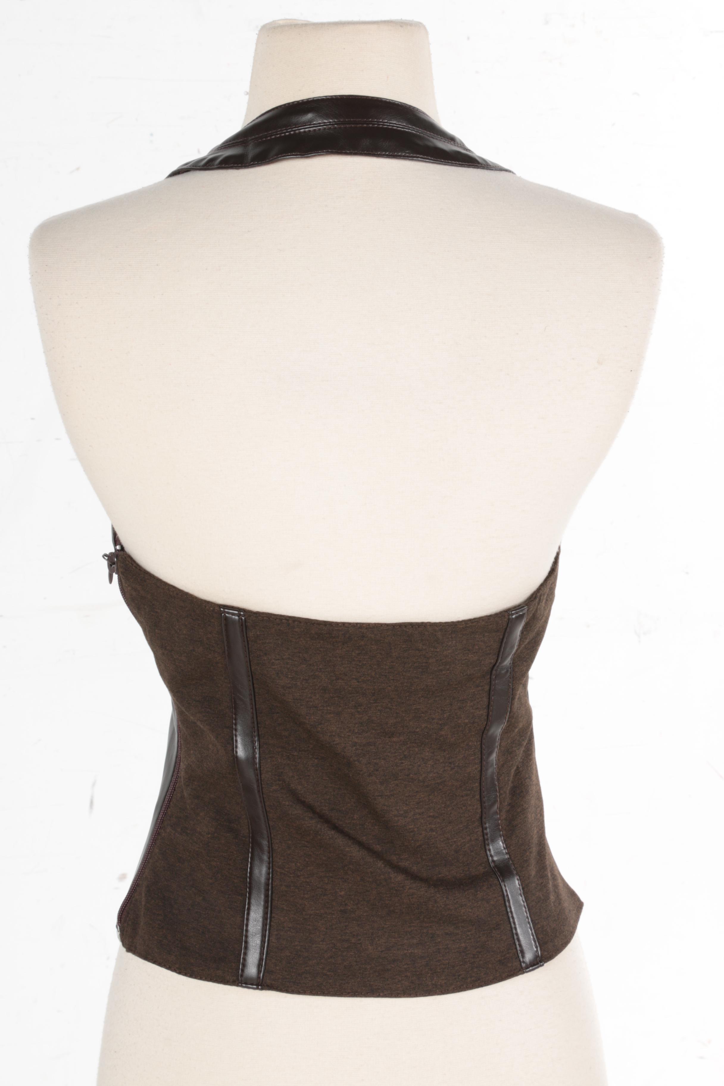 Jiki Monte Carlo Halter Top and Ensemble with a Raccoon Fur Collar