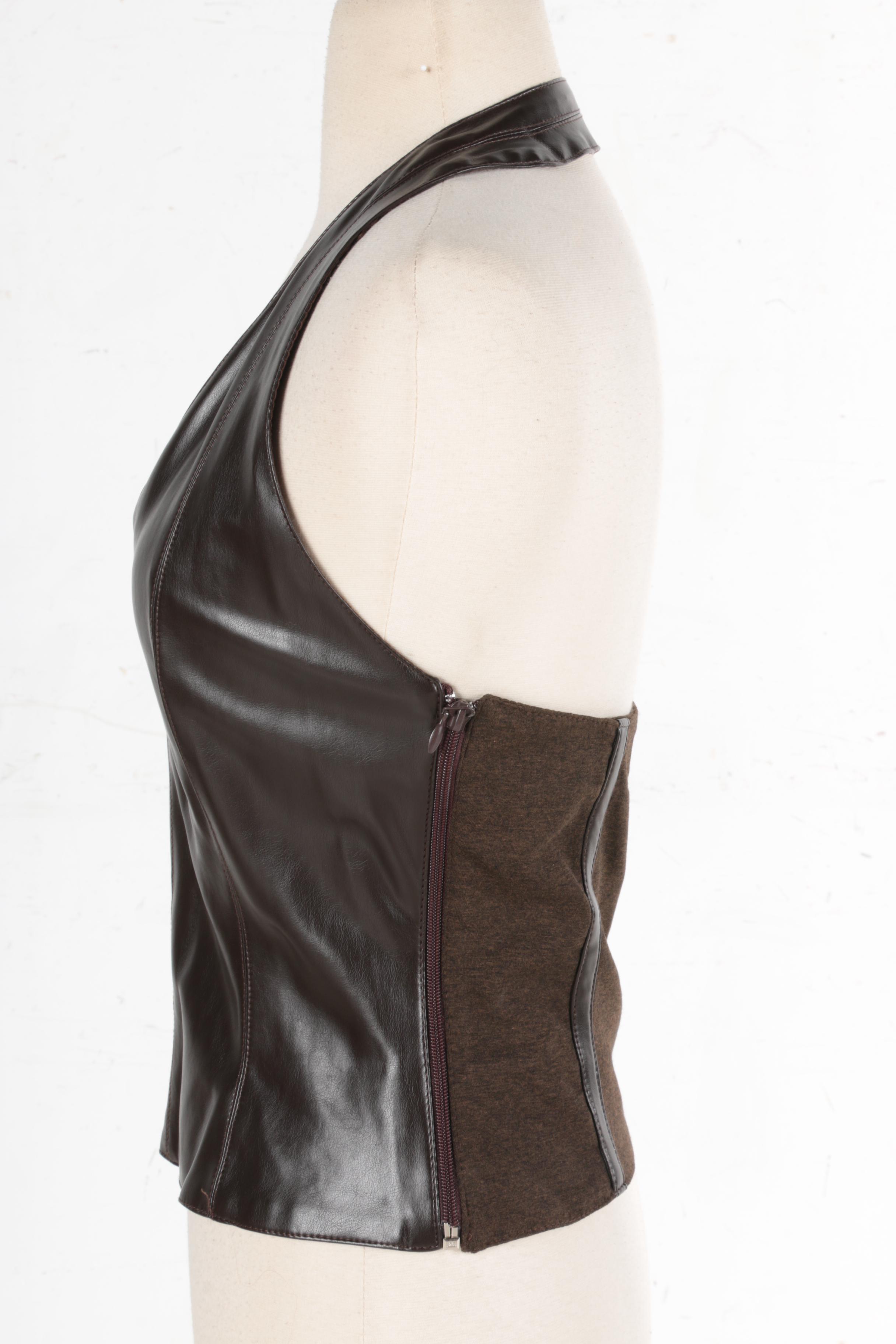 Jiki Monte Carlo Halter Top and Ensemble with a Raccoon Fur Collar