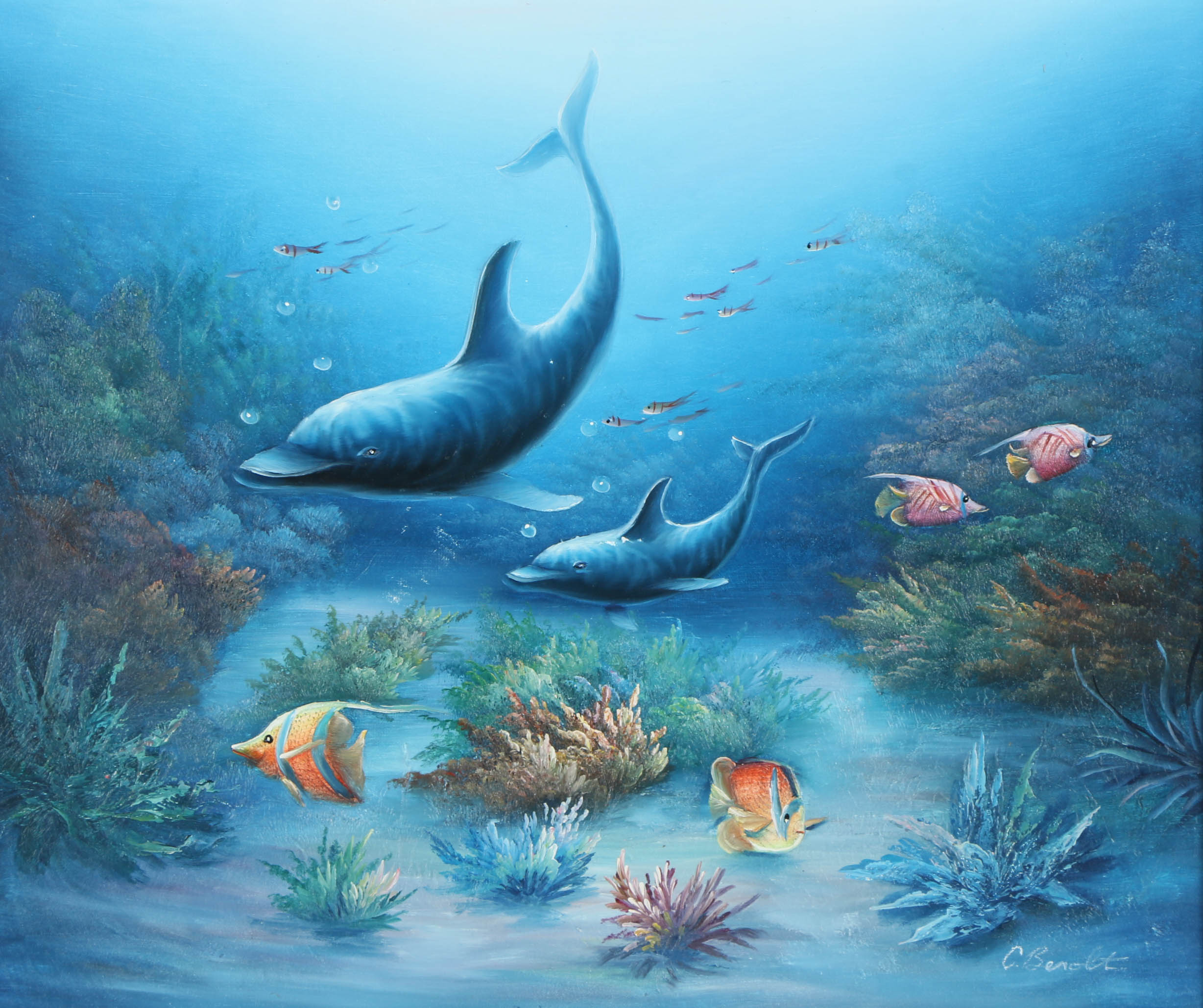 Charles Redmond Benolt Acrylic Painting of Marine Life