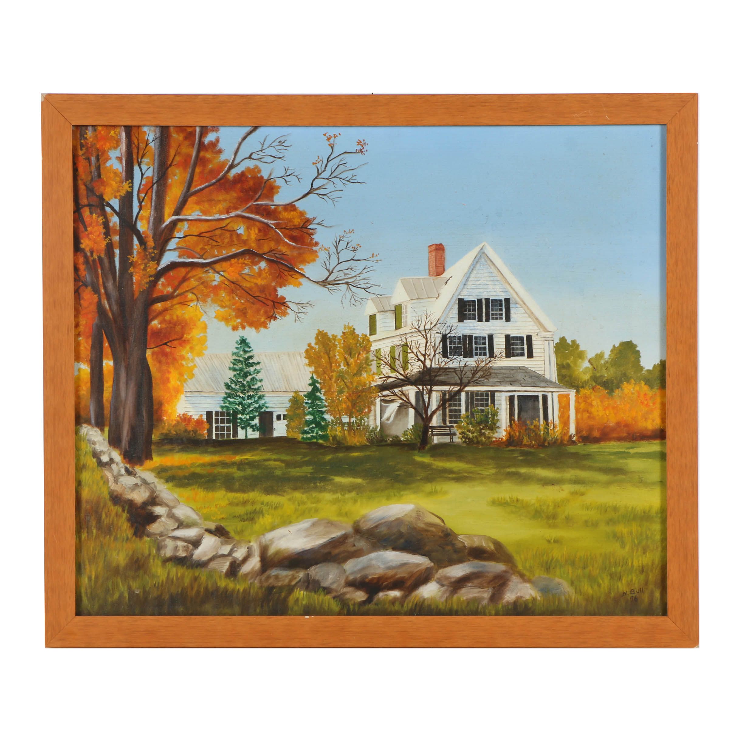 N. Bull Oil on Canvas Painting of a Farm House in Fall