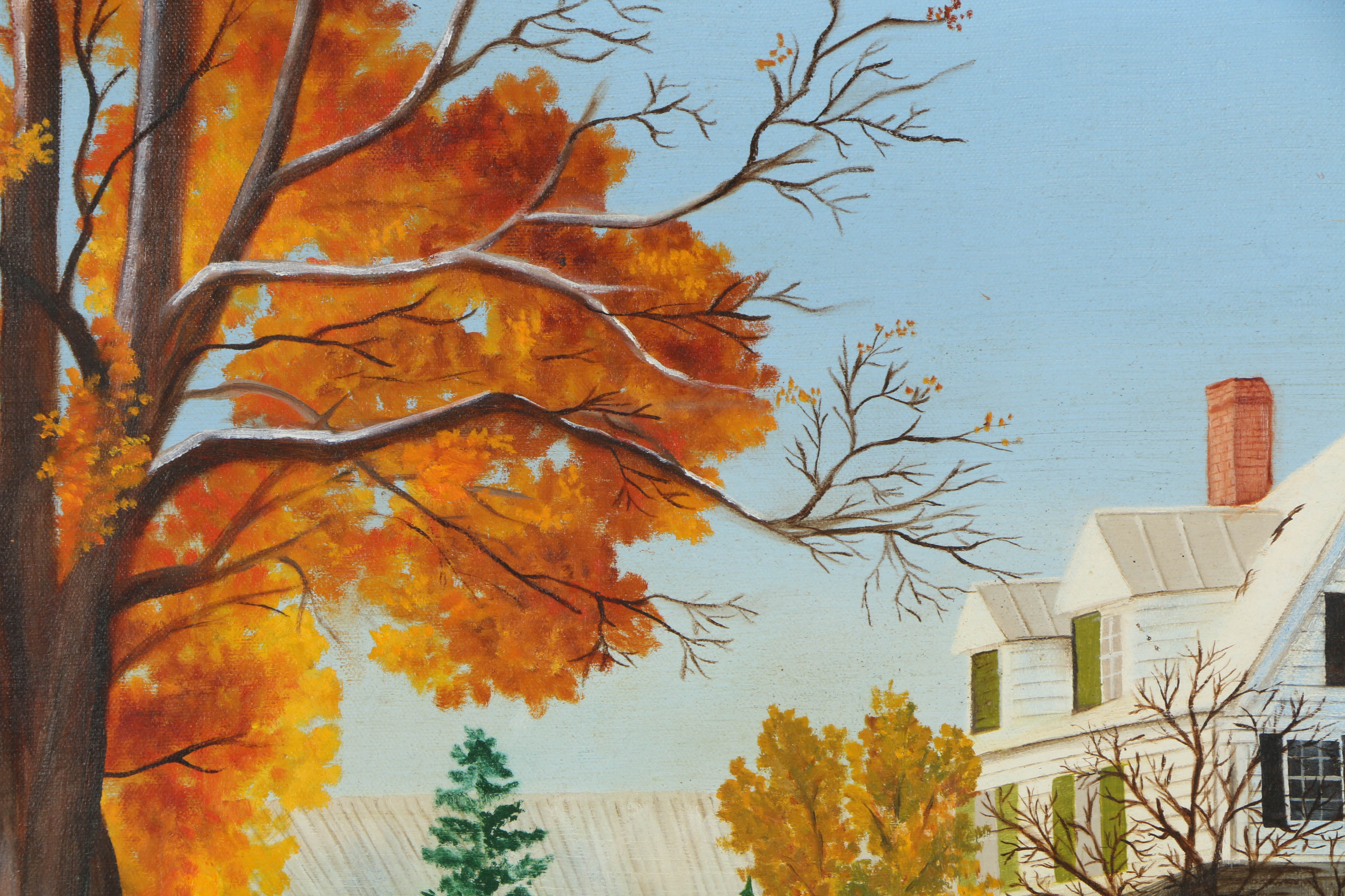 N. Bull Oil on Canvas Painting of a Farm House in Fall