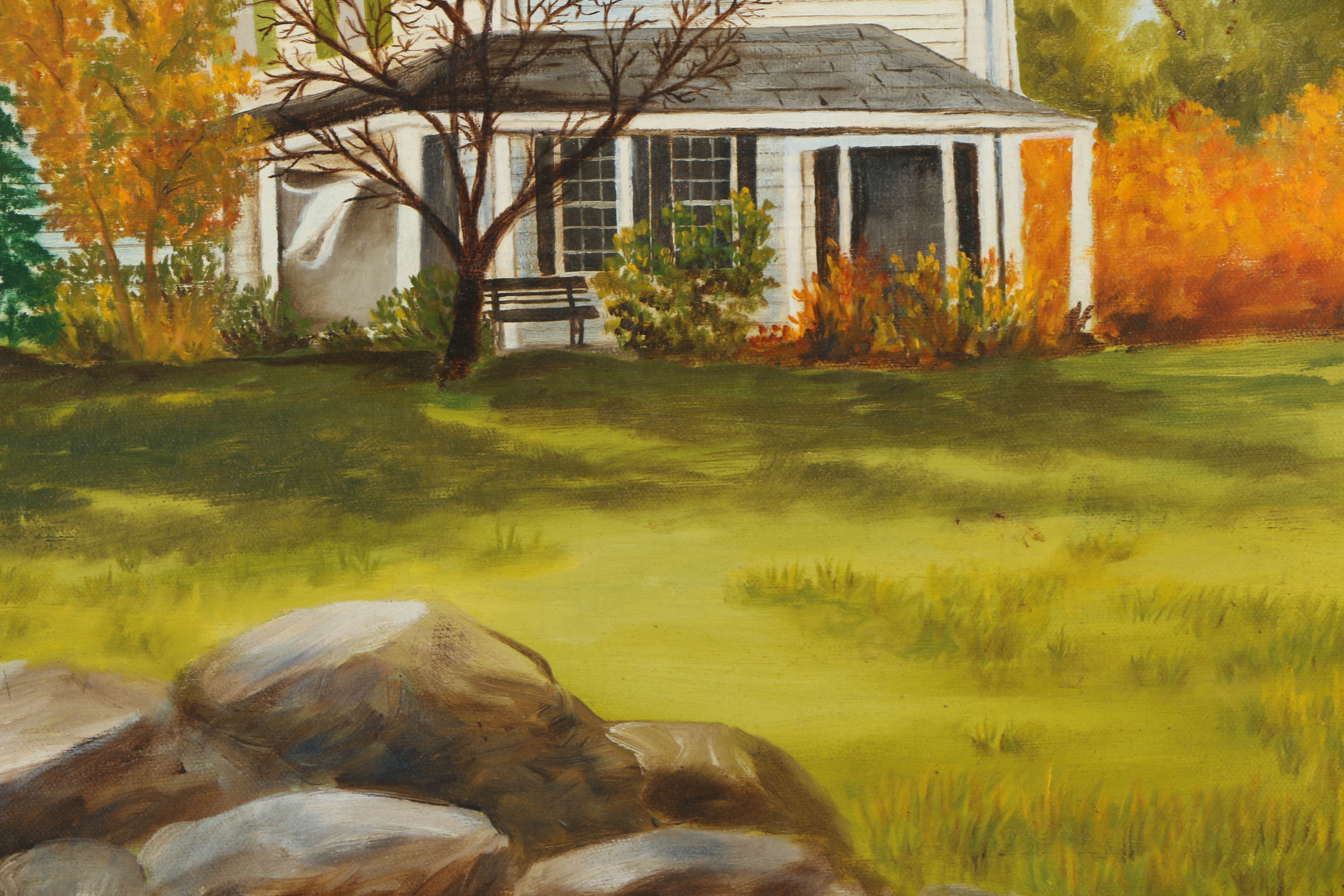 N. Bull Oil on Canvas Painting of a Farm House in Fall