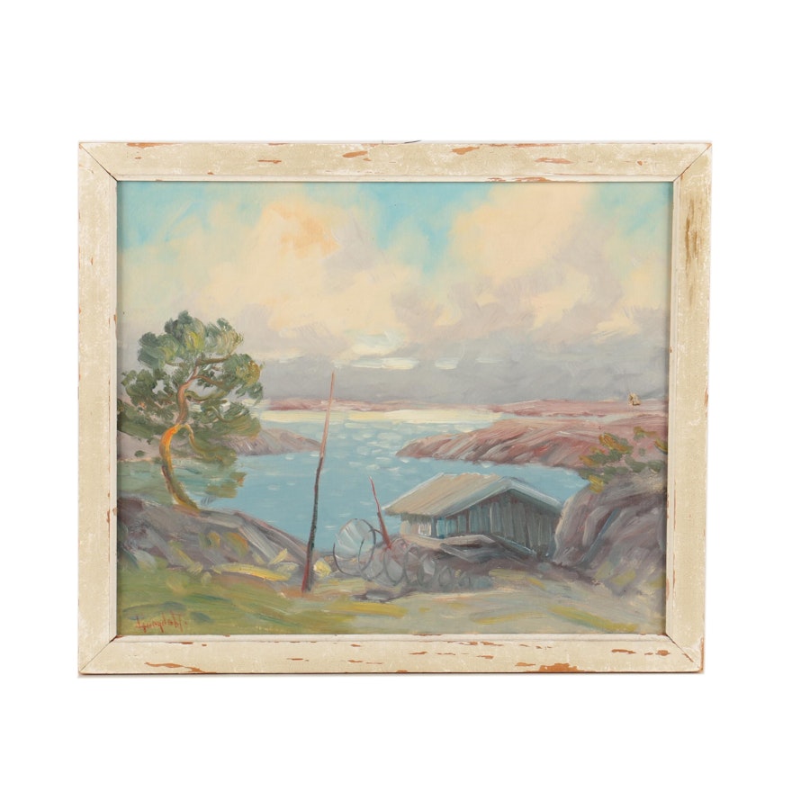 Oil Landscape Painting on Canvas Attributed to David Ljungdahl