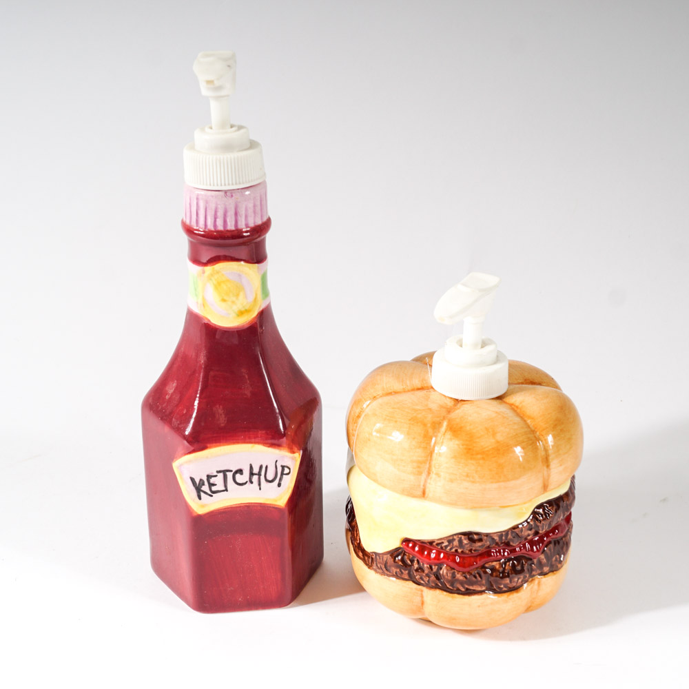 Novelty Ketchup and Hamburger Pump Dispensers