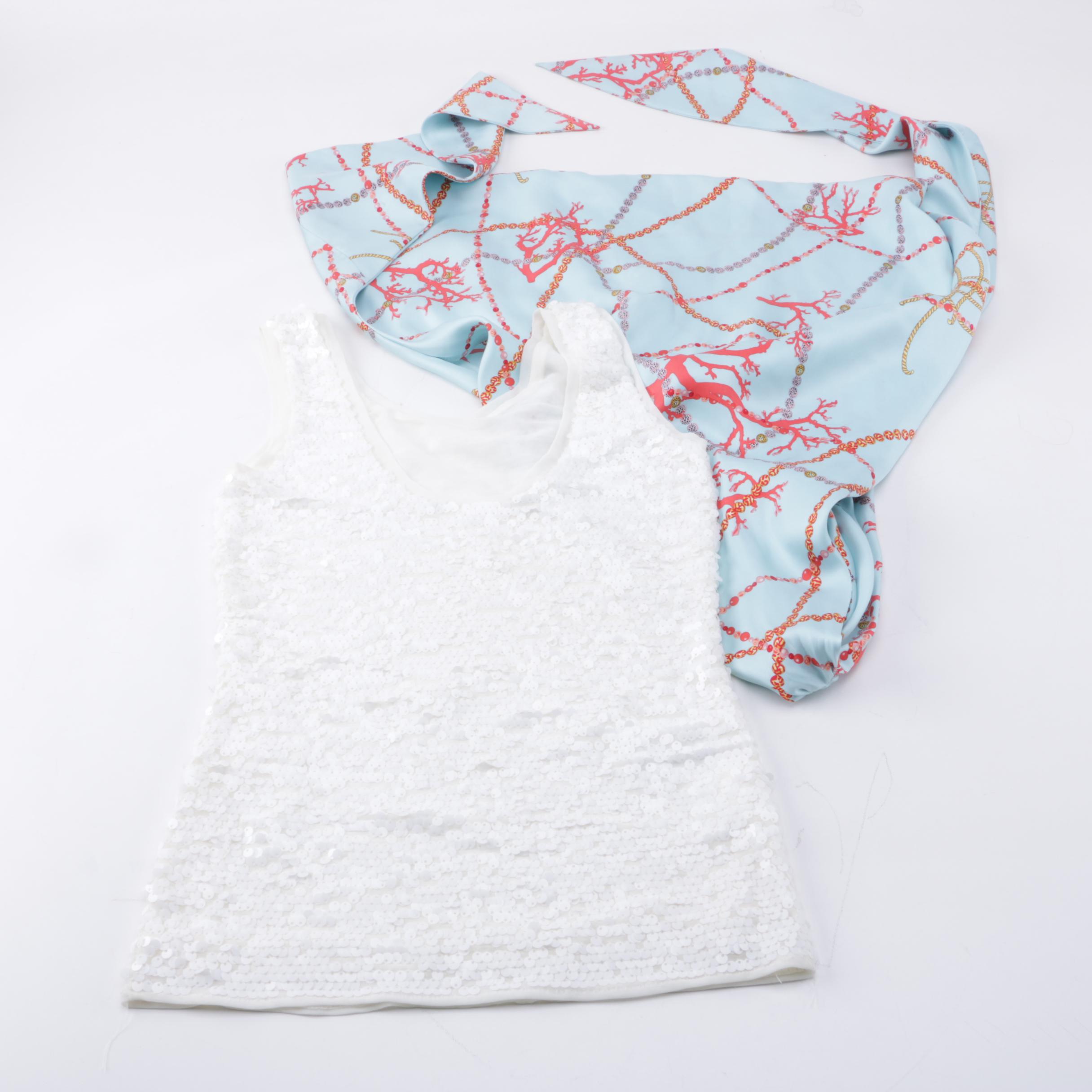 J. McLaughlin Silk Scarf Top and Sequin Tank Top
