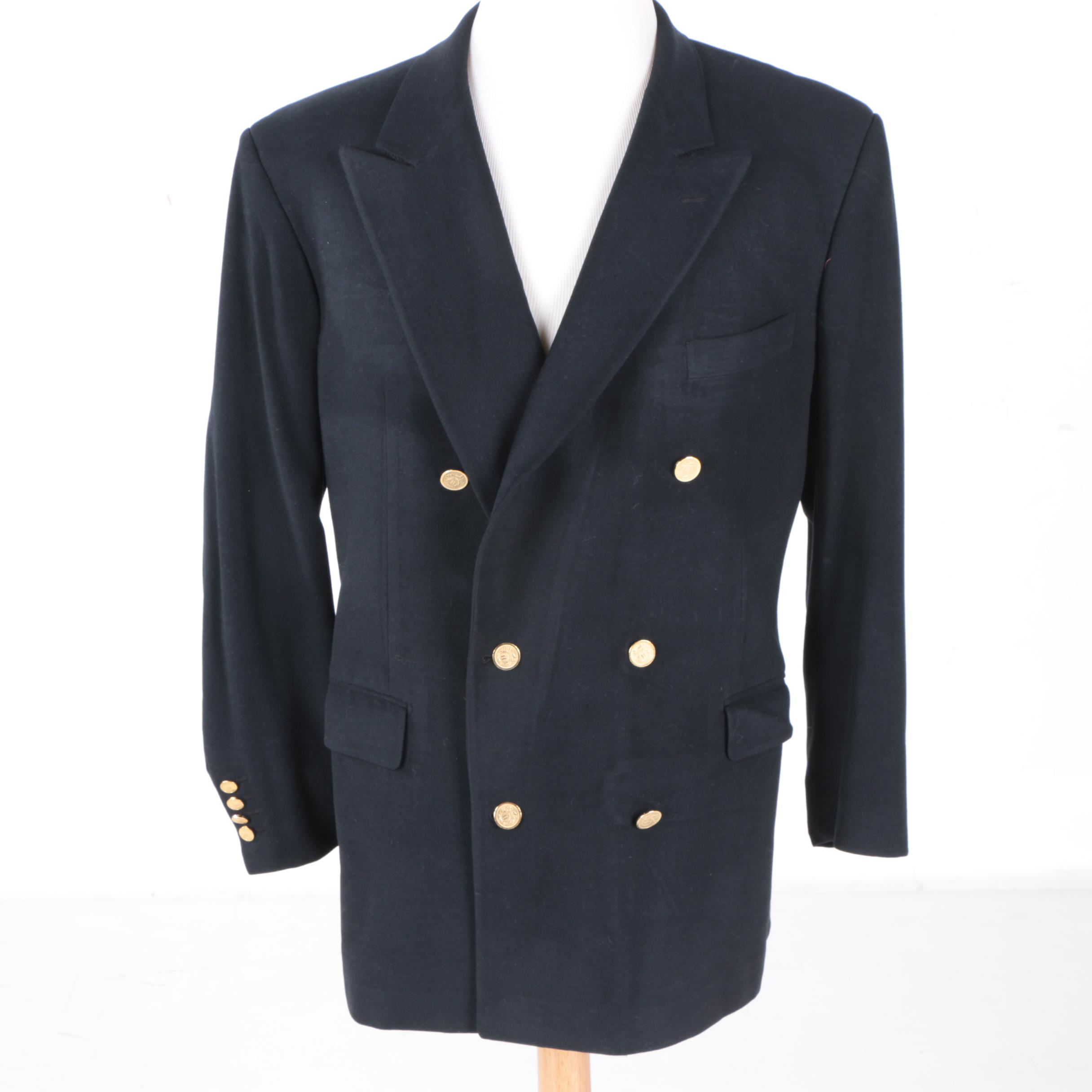 Men's Hermès of Paris Navy Blue Cashmere Blend Sport Coat