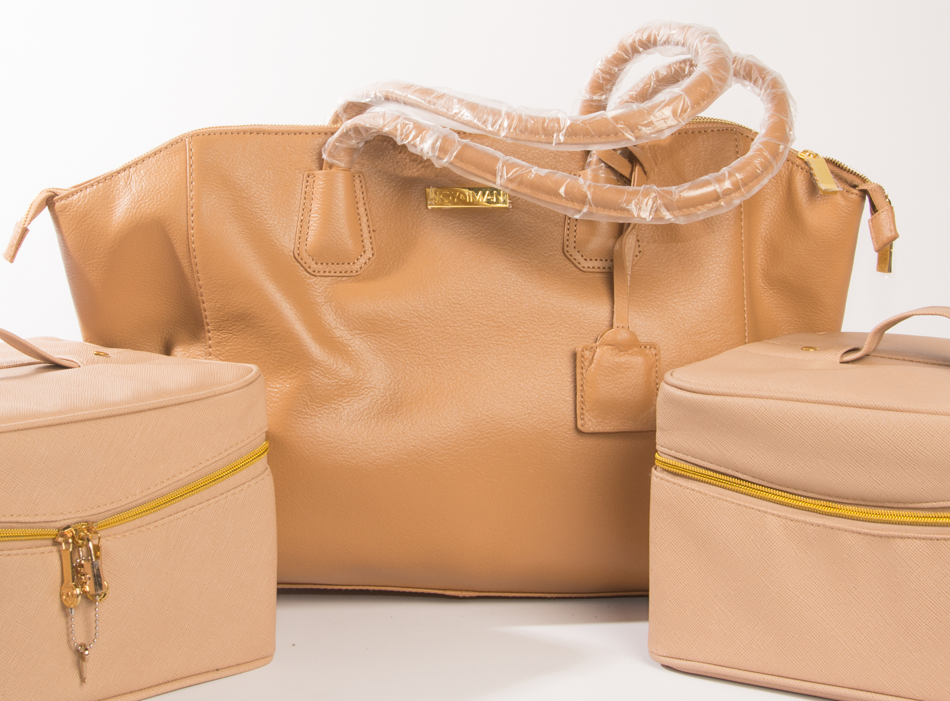 Joy & Iman Leather City Satchel with Joy Mangano Vinyl Valises