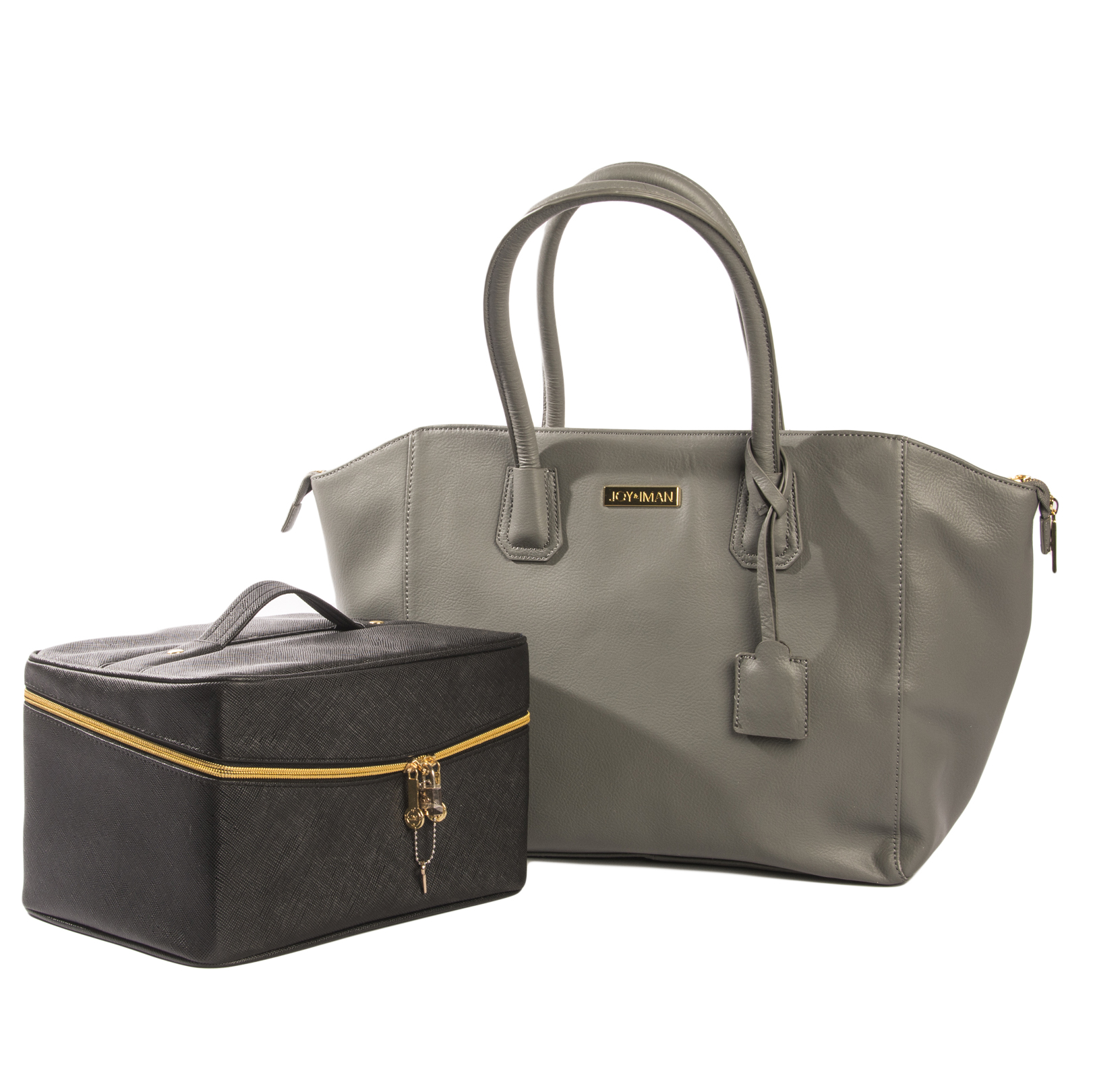 Joy and Iman Leather City Satchel with a Vinyl Valise