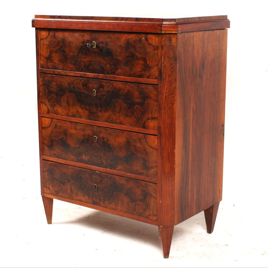 Antique Swedish Walnut Small Chest Of Drawers