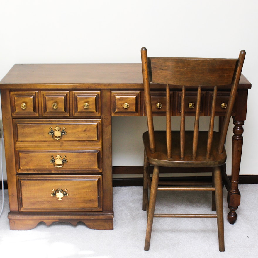 Veneered Wood Desk and Chair