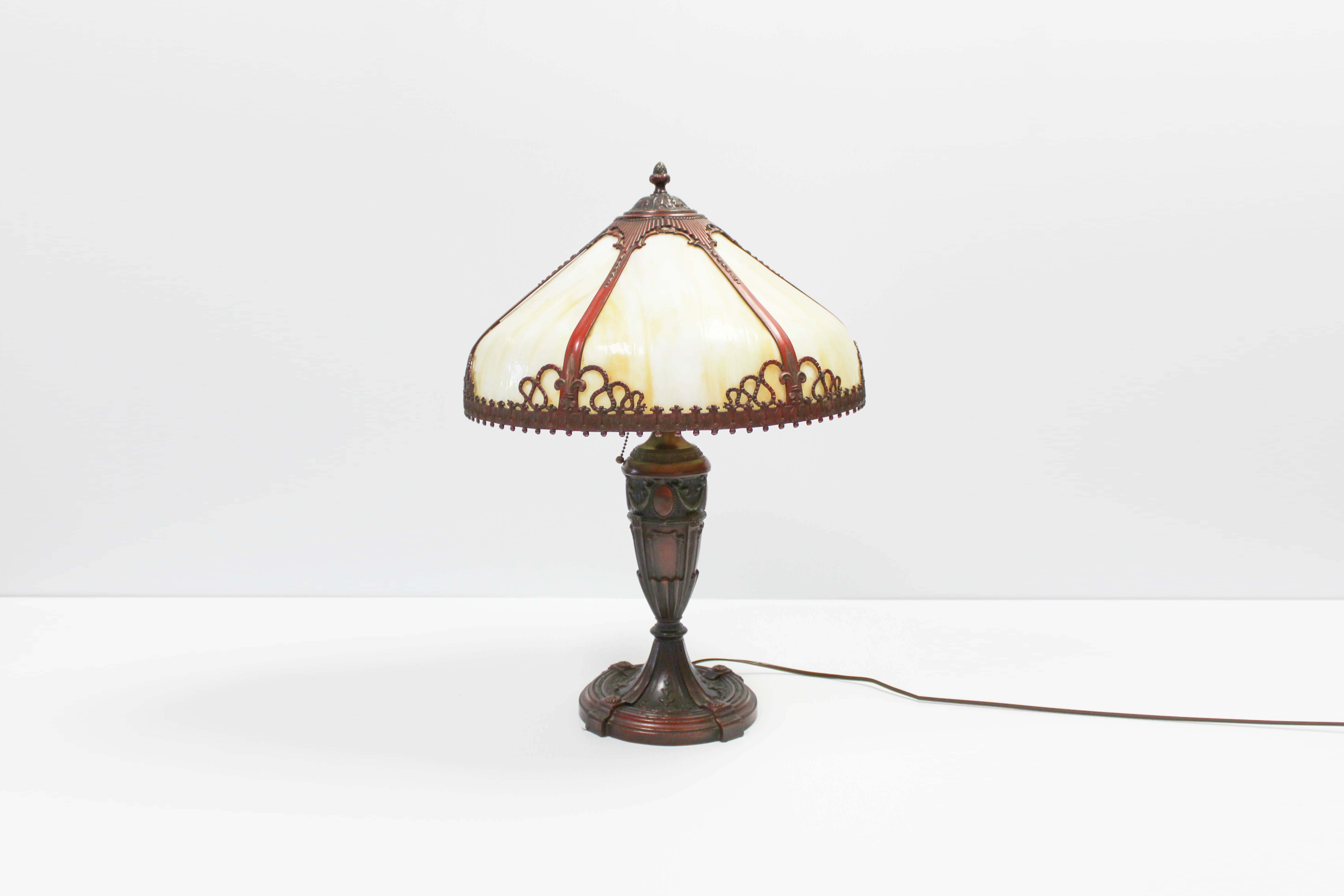 Early 20th Century Slag Glass Table Lamp