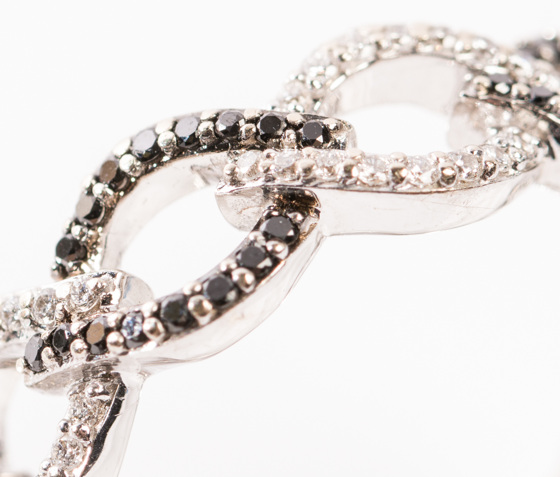 18K White Gold Interlocking Diamond and Black Diamond Ring