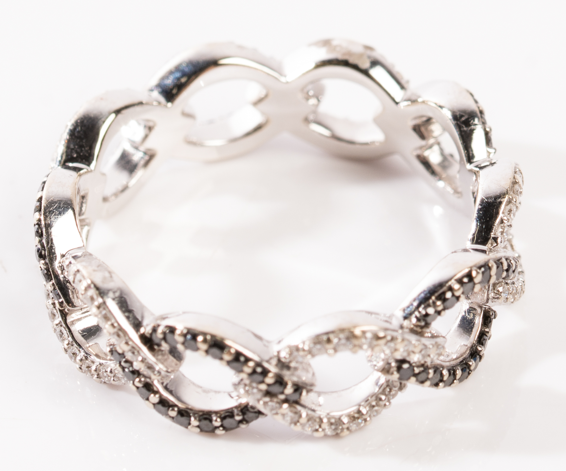 18K White Gold Interlocking Diamond and Black Diamond Ring