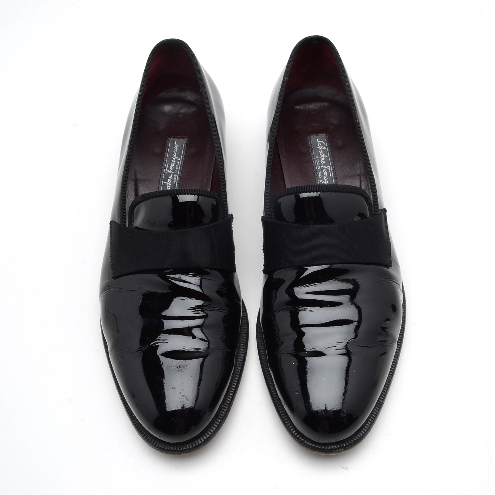 Men's Salvatore Ferragamo Black Patent Leather Tuxedo Loafers, Made in Italy