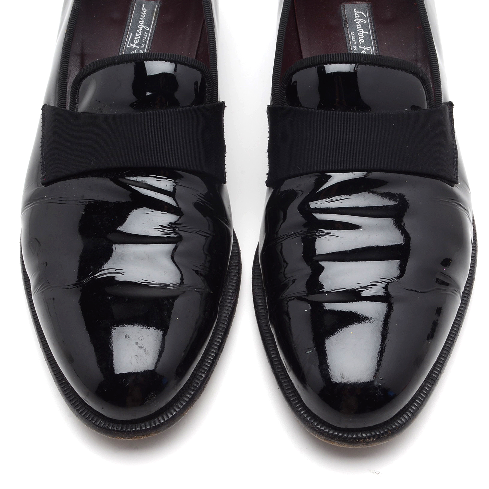 Men's Salvatore Ferragamo Black Patent Leather Tuxedo Loafers, Made in Italy