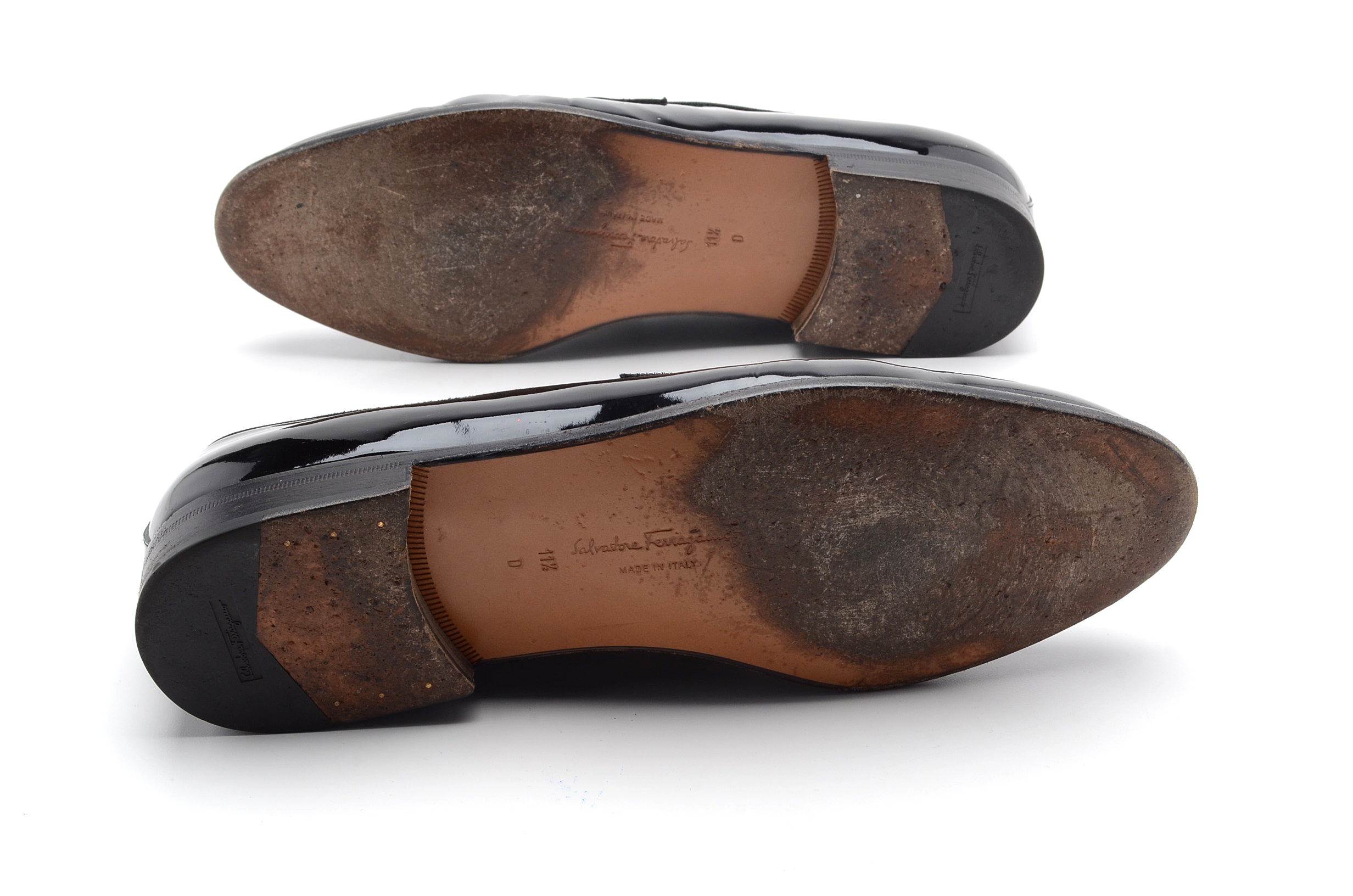 Men's Salvatore Ferragamo Black Patent Leather Tuxedo Loafers, Made in Italy