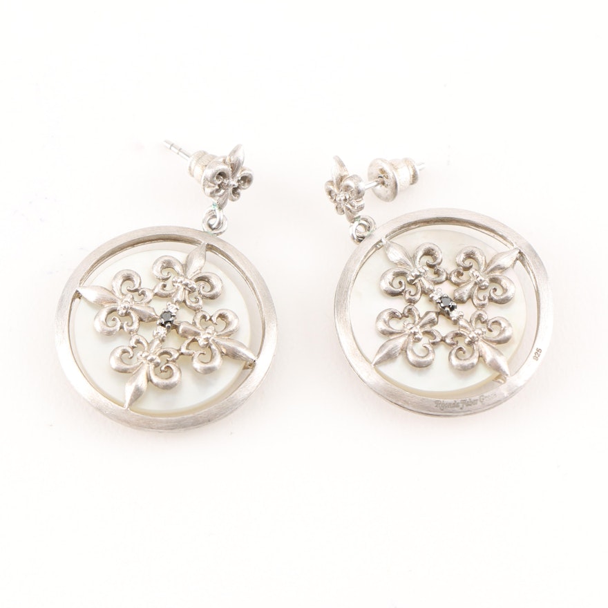 Pair of Rhonda Faber Green Sterling Silver and Gemstone Earings