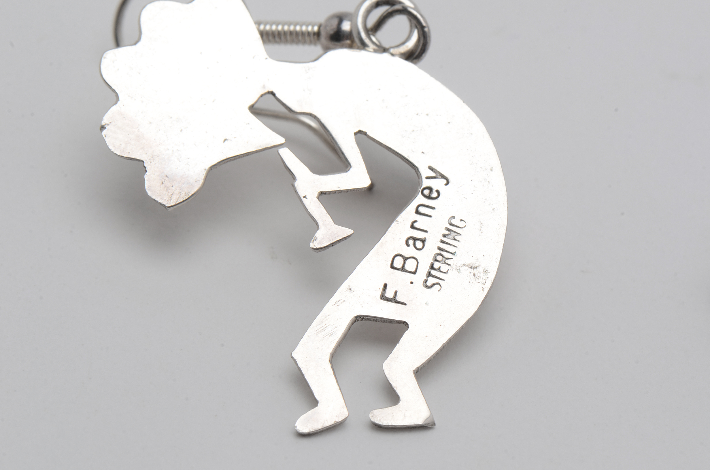 Sterling Silver Kokopelli Pendant Earrings and Cuff Bracelet