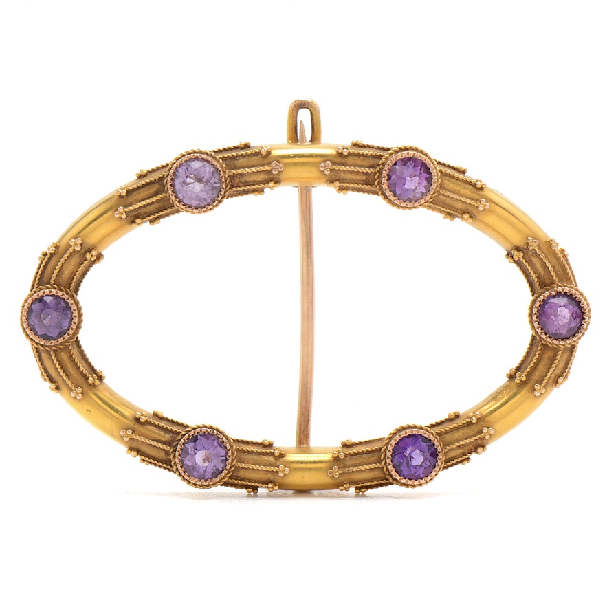 14K Yellow Gold and Amethyst Brooch